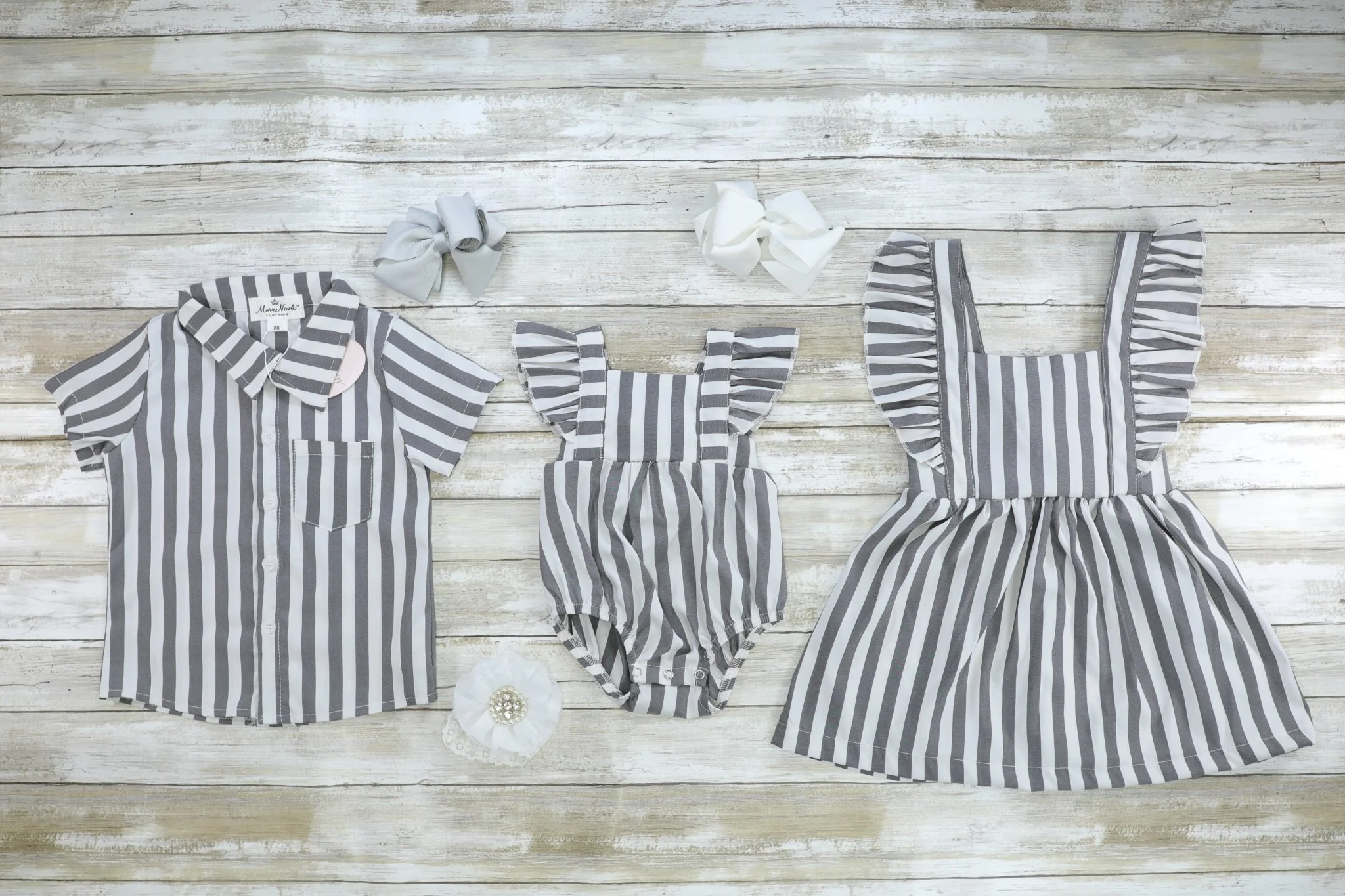 Grey Pinstriped Ruffle Dress - Image 2