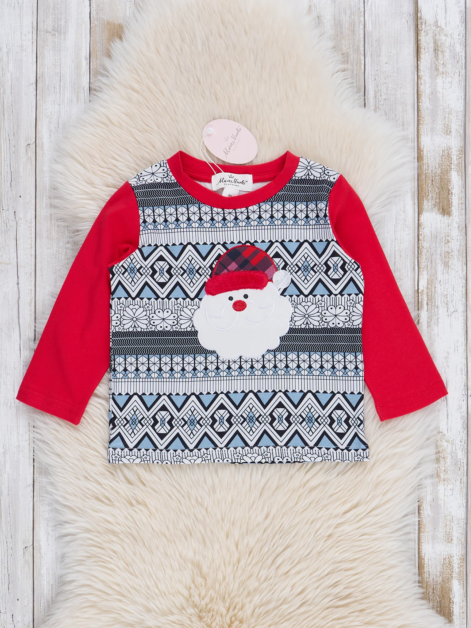 Grey & Red Embroidered Santa Raglan Shirt