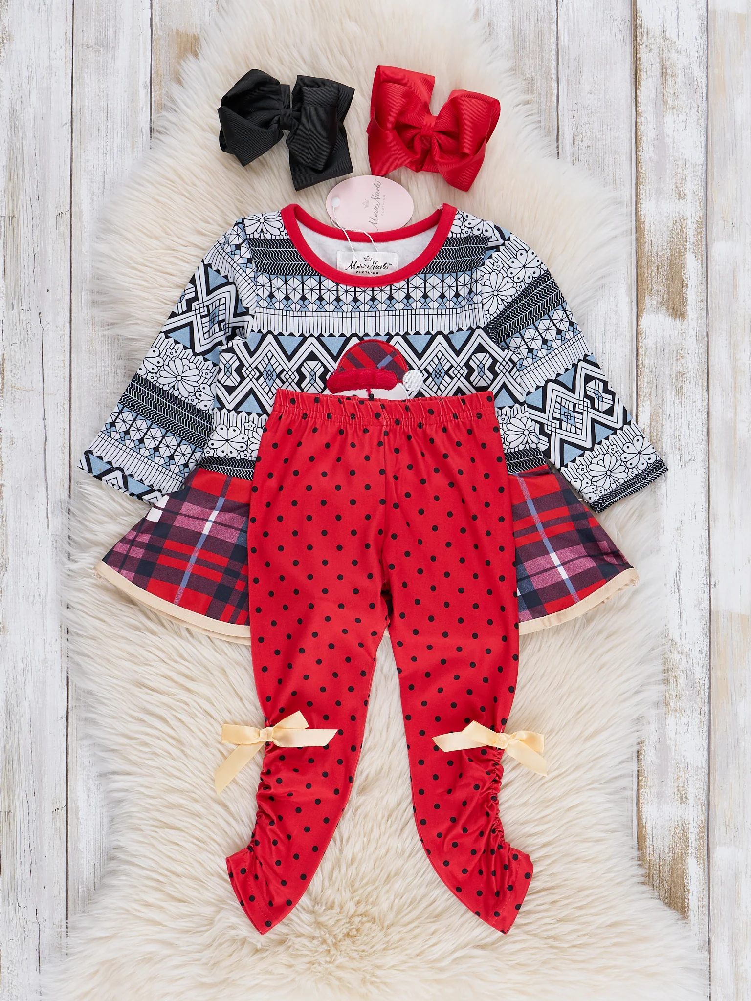 Grey & Red Embroidered Santa Ruffle Outfit - Image 3