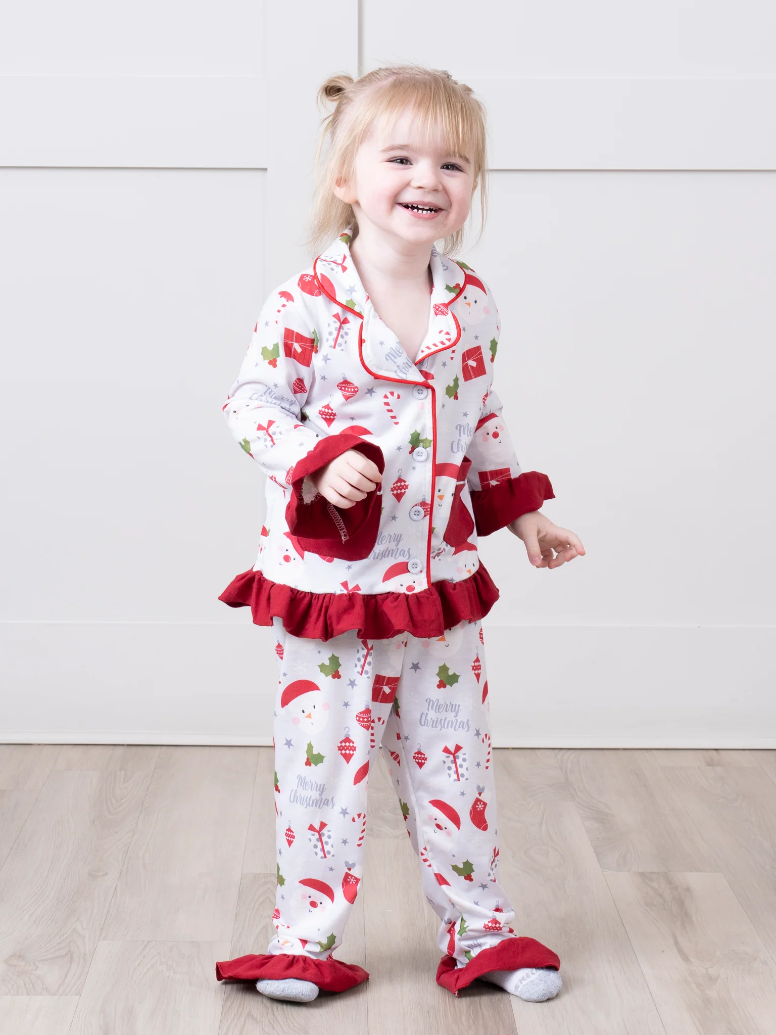 Grey & Red Holly Christmas Ruffle Pajamas