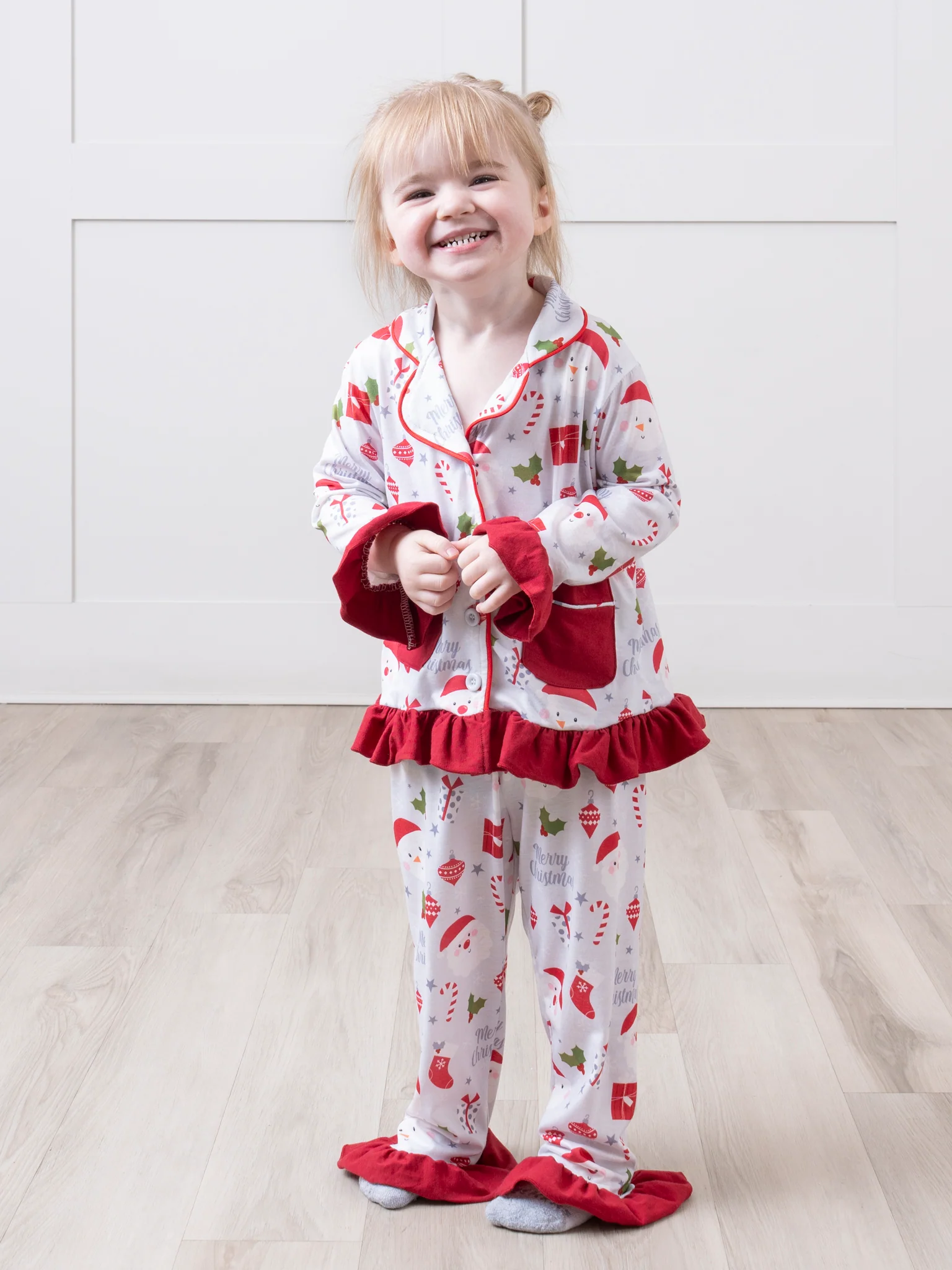 Grey & Red Holly Christmas Ruffle Pajamas - Image 4