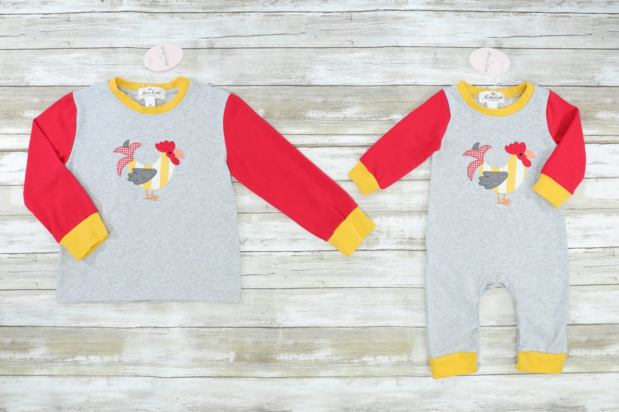 Grey & Red Rooster Raglan Romper - Image 2