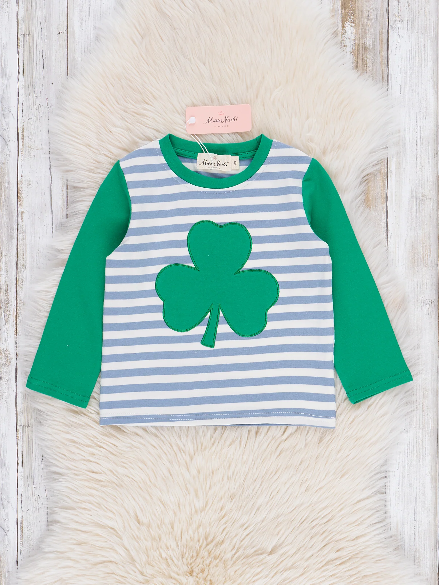 Grey Striped Green Embroidered Shamrock Shirt - Image 2