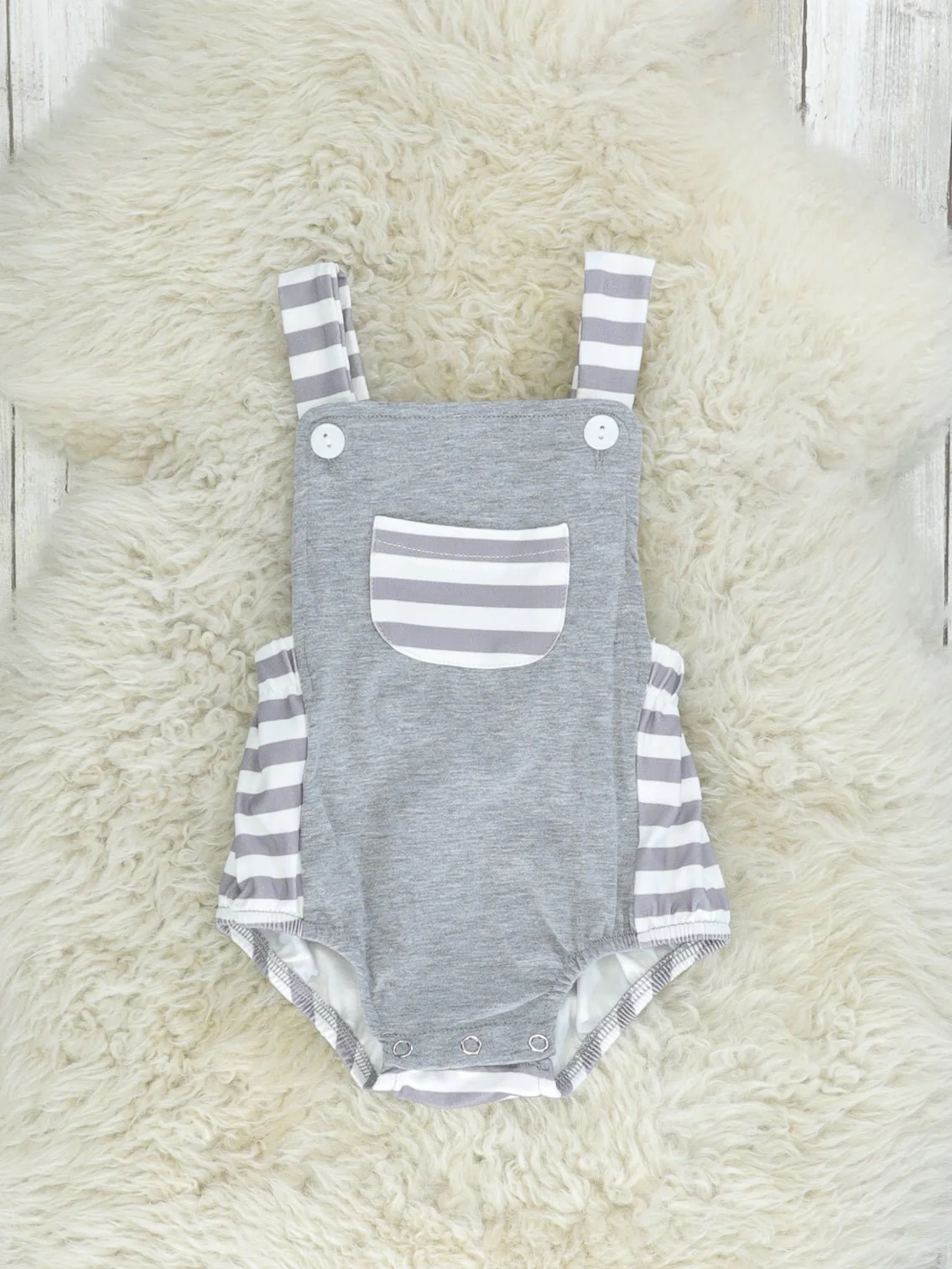 Grey Striped Pocket Romper