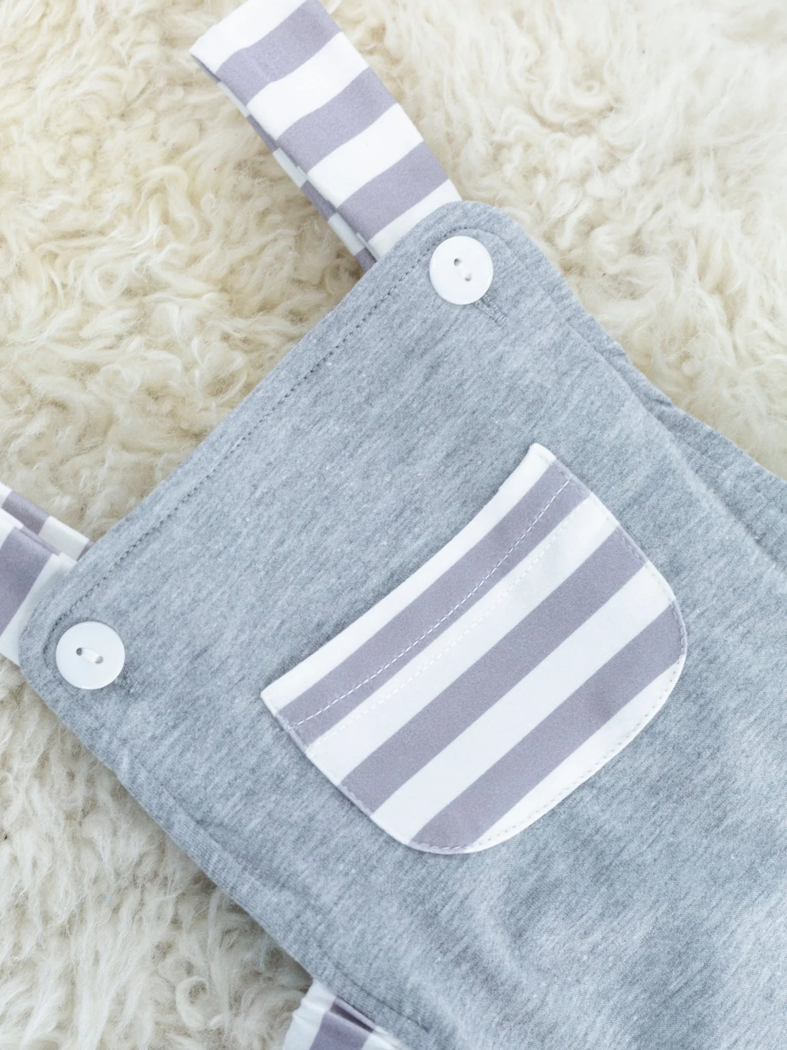 Grey Striped Pocket Romper - Image 2