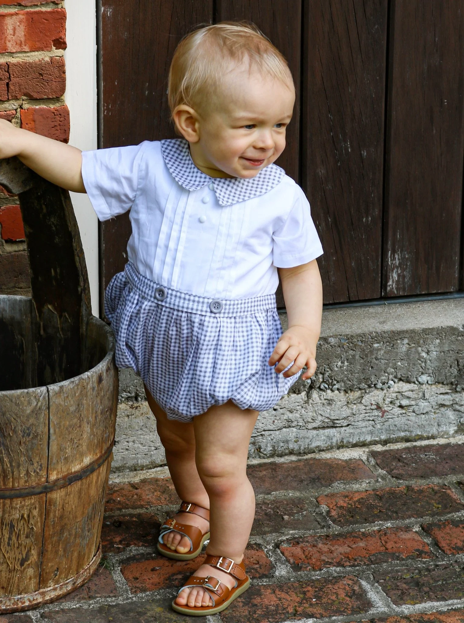 Grey & White Gingham Bubble Romper - Image 3