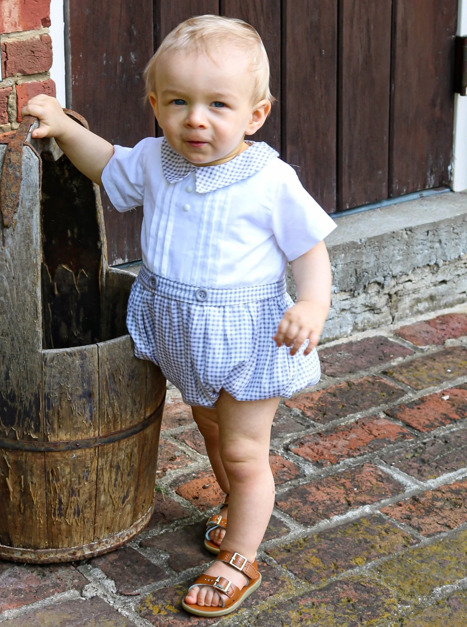 Grey & White Gingham Bubble Romper - Image 4