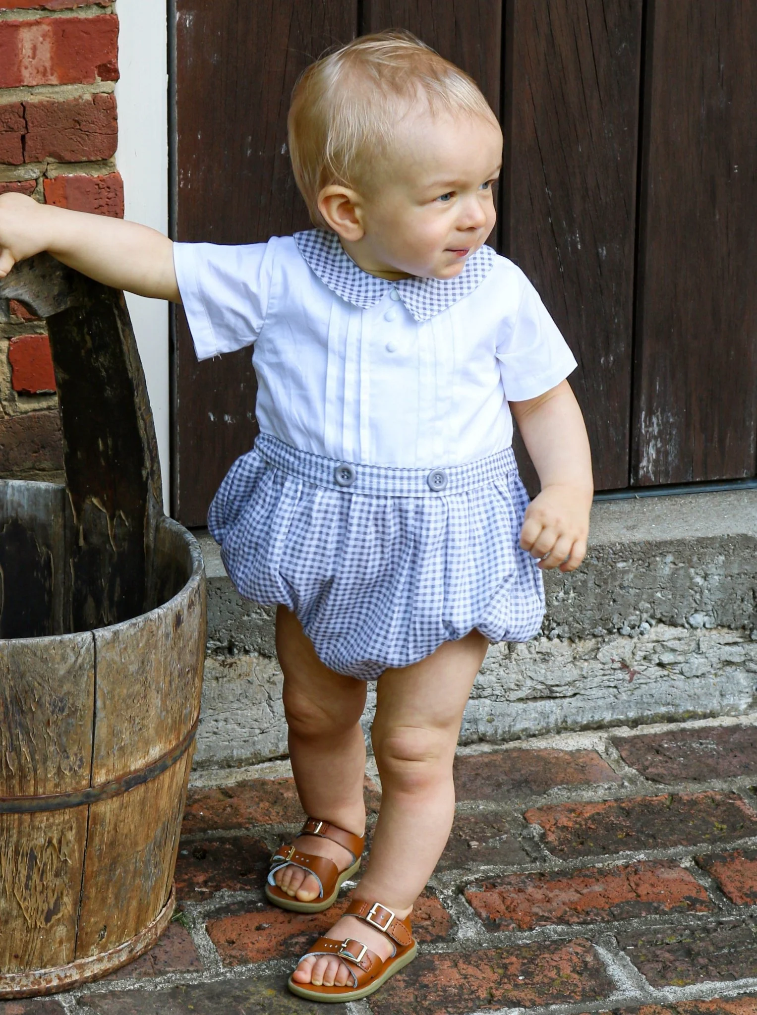 Grey & White Gingham Bubble Romper - Image 5