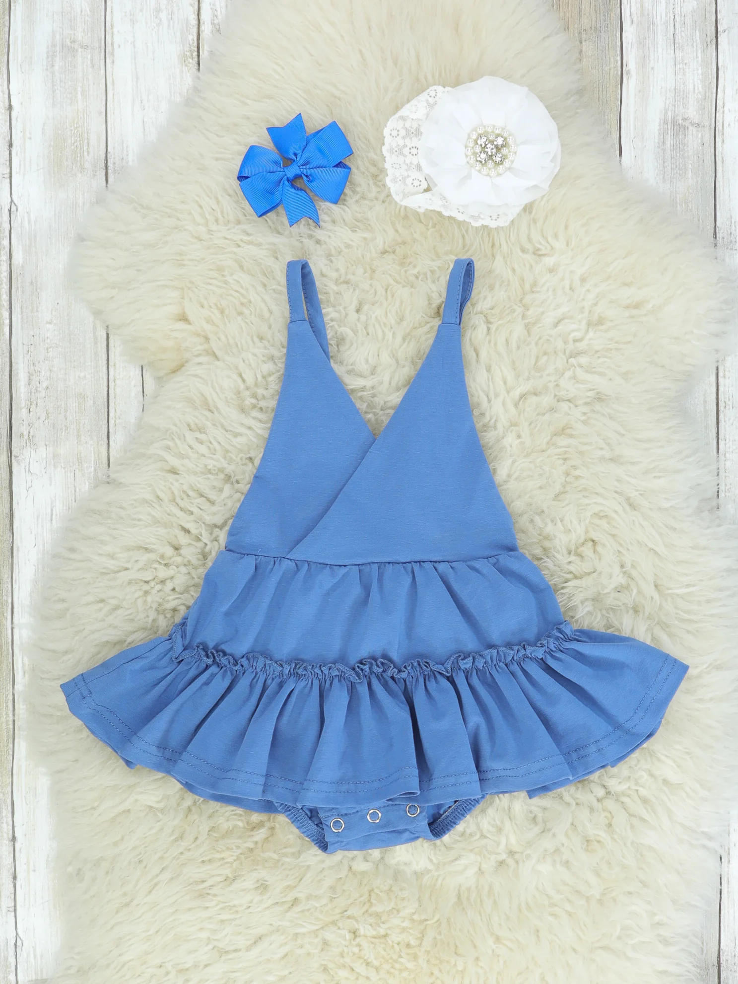 Blue Halter Ruffle Bubble Romper