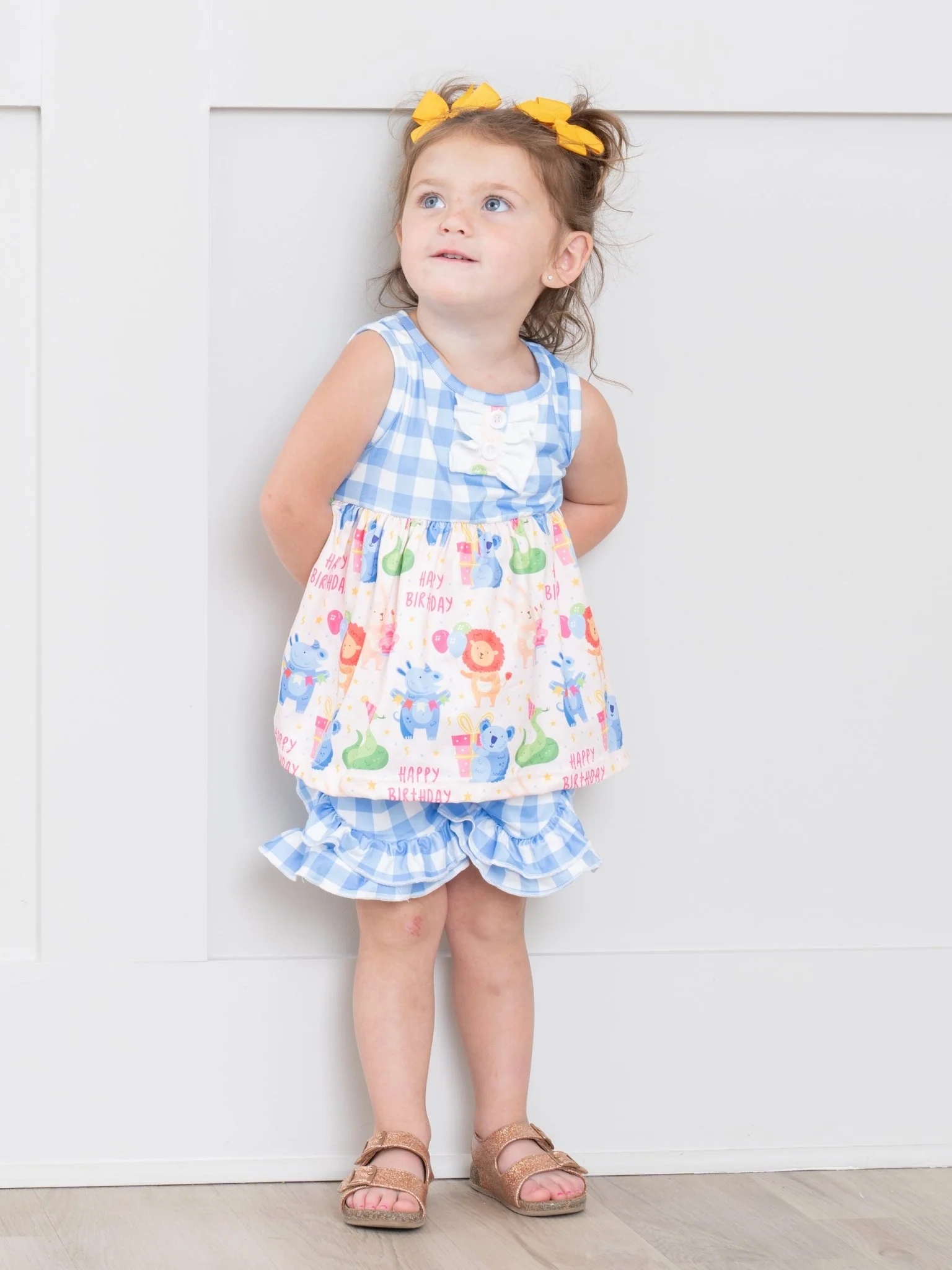 "Happy Birthday" Gingham Ruffle Outfit