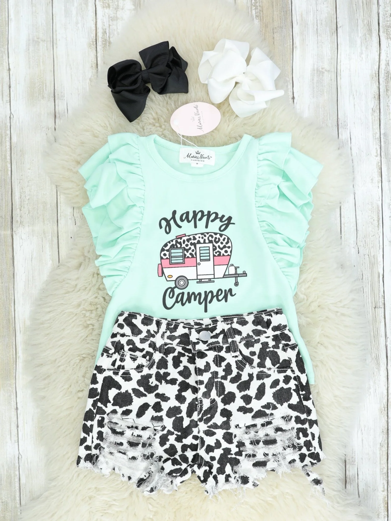 "Happy Camper" Ruffle Top & Shorts Outfit - Image 2