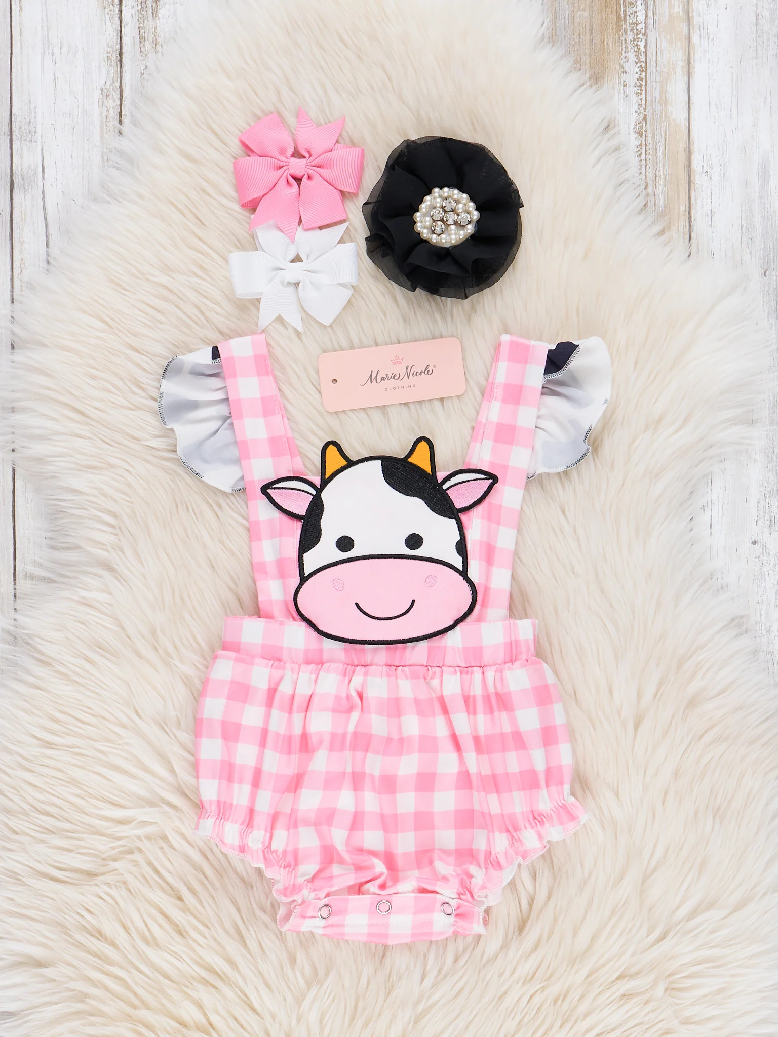 Happy Cow Gingham Ruffle Bubble Romper