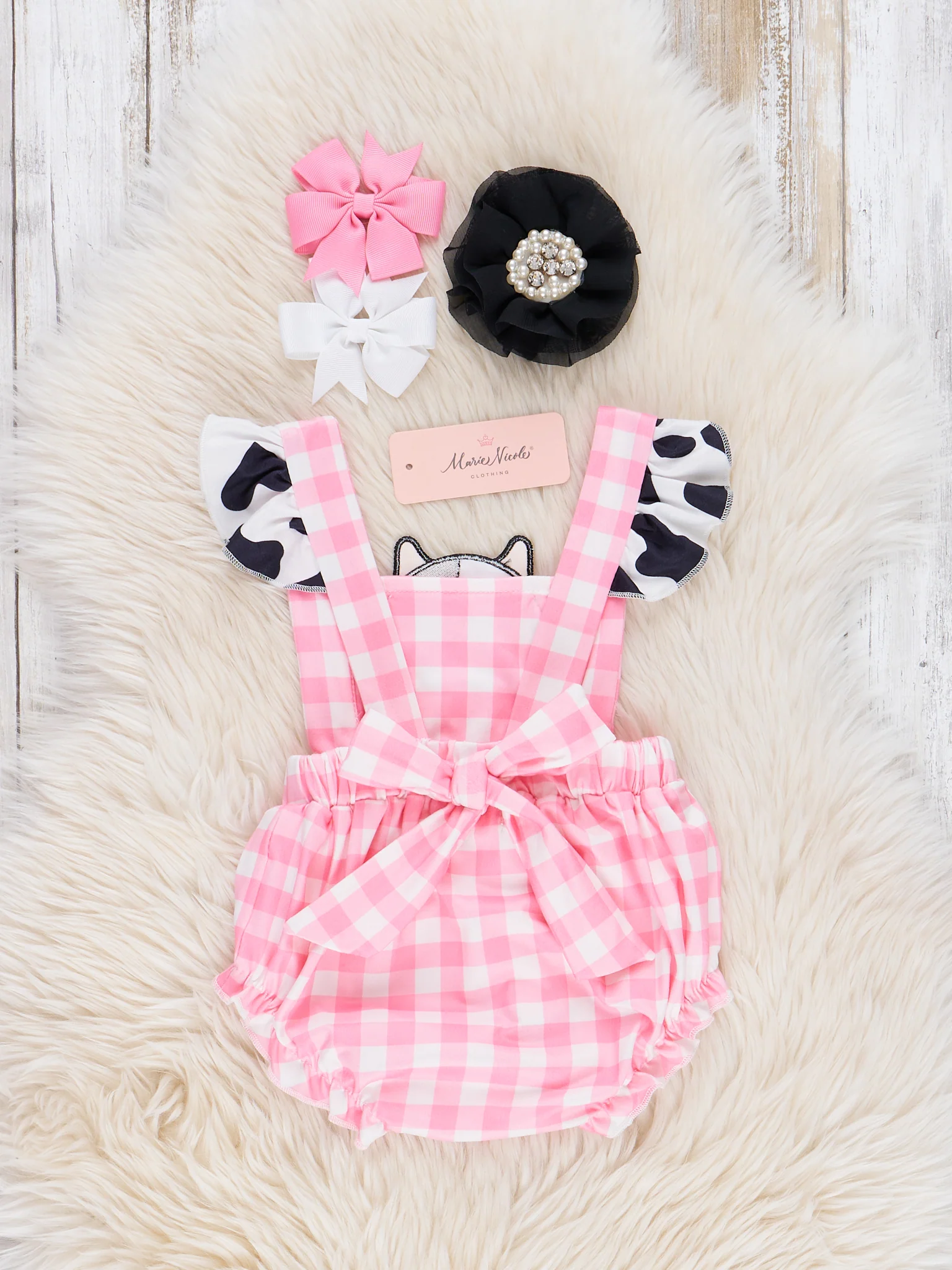 Happy Cow Gingham Ruffle Bubble Romper - Image 2