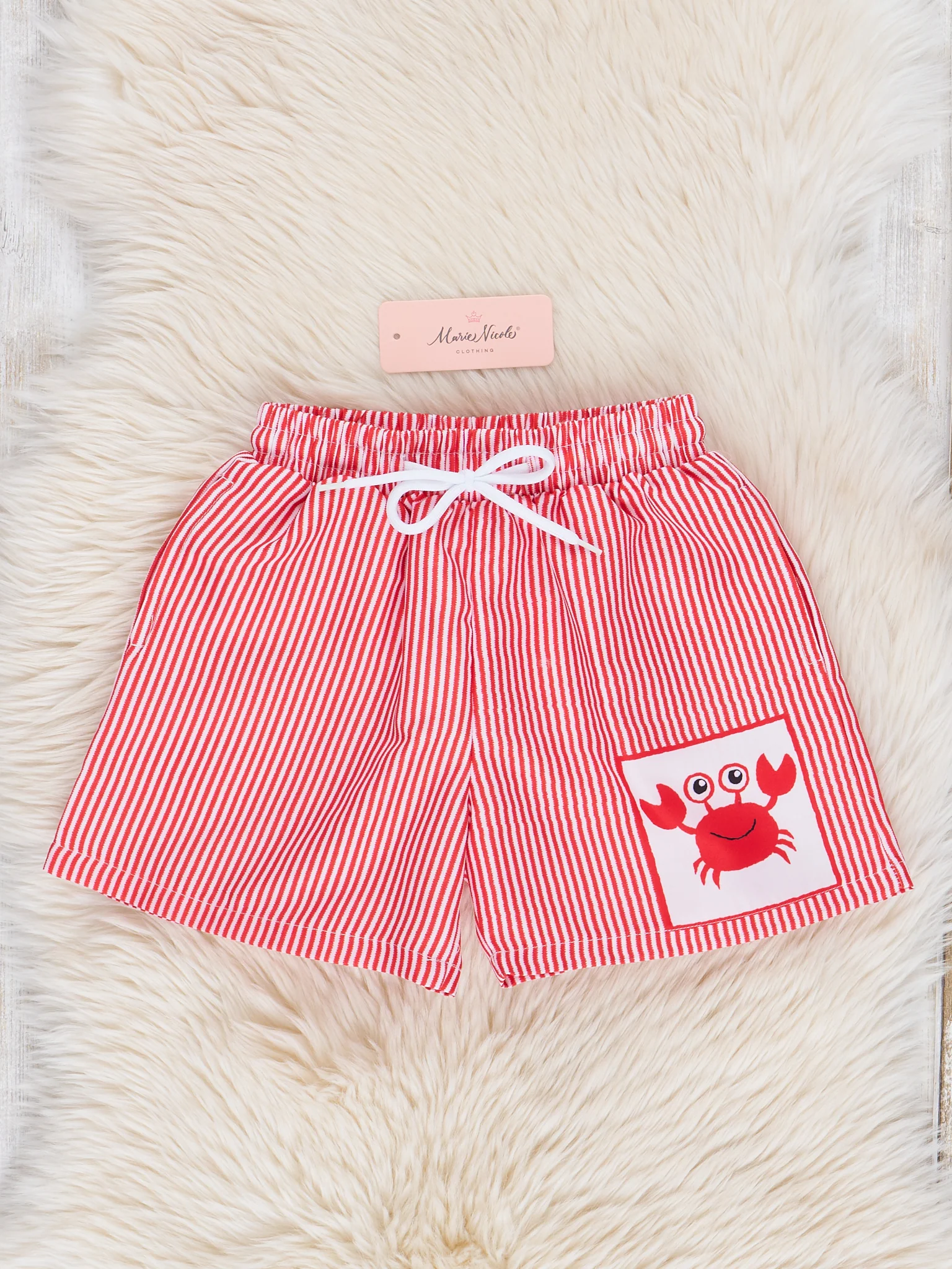 Happy Crab Striped Swim Trunks