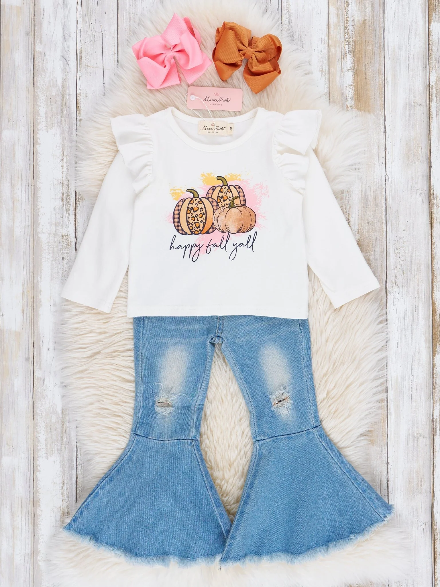 "Happy Fall Y'all" Denim Bell Bottoms Outfit - Image 2