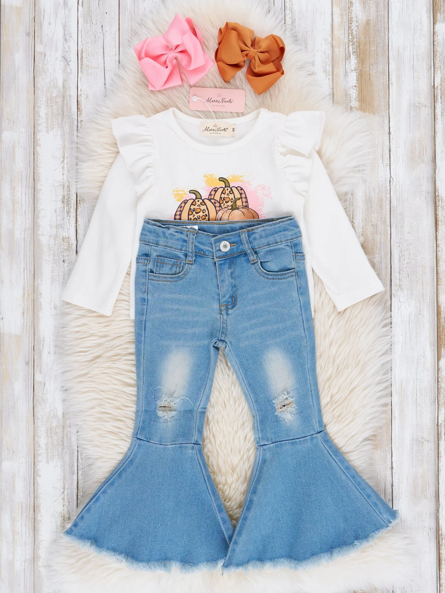 "Happy Fall Y'all" Denim Bell Bottoms Outfit - Image 3