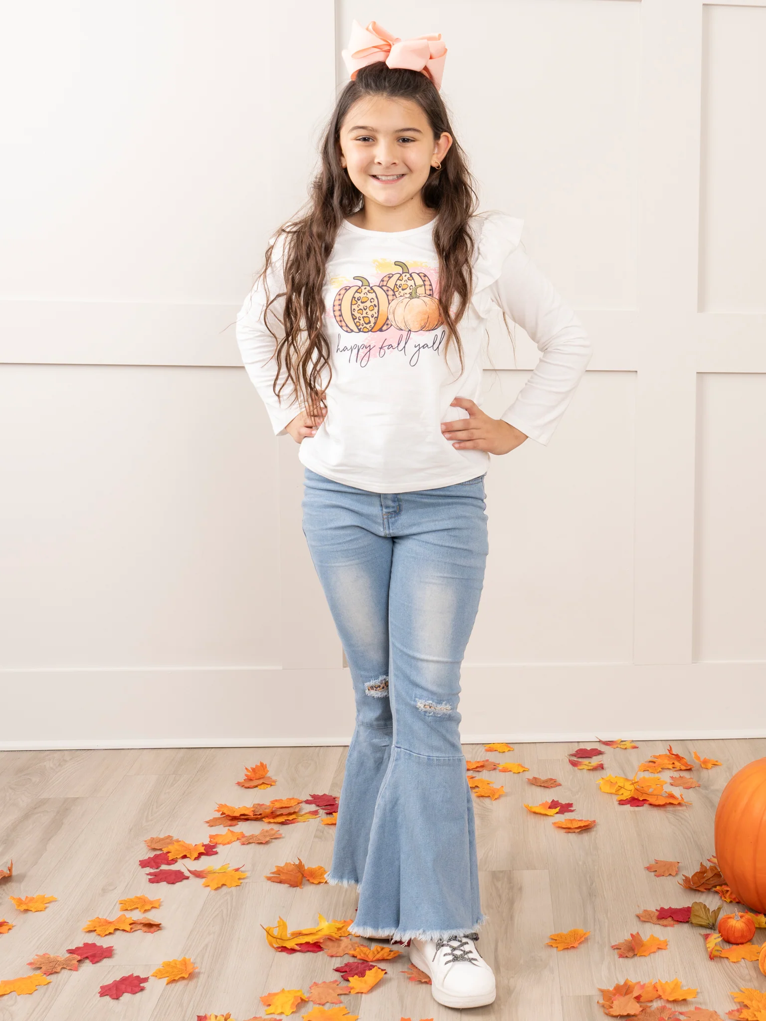 "Happy Fall Y'all" Denim Bell Bottoms Outfit - Image 4