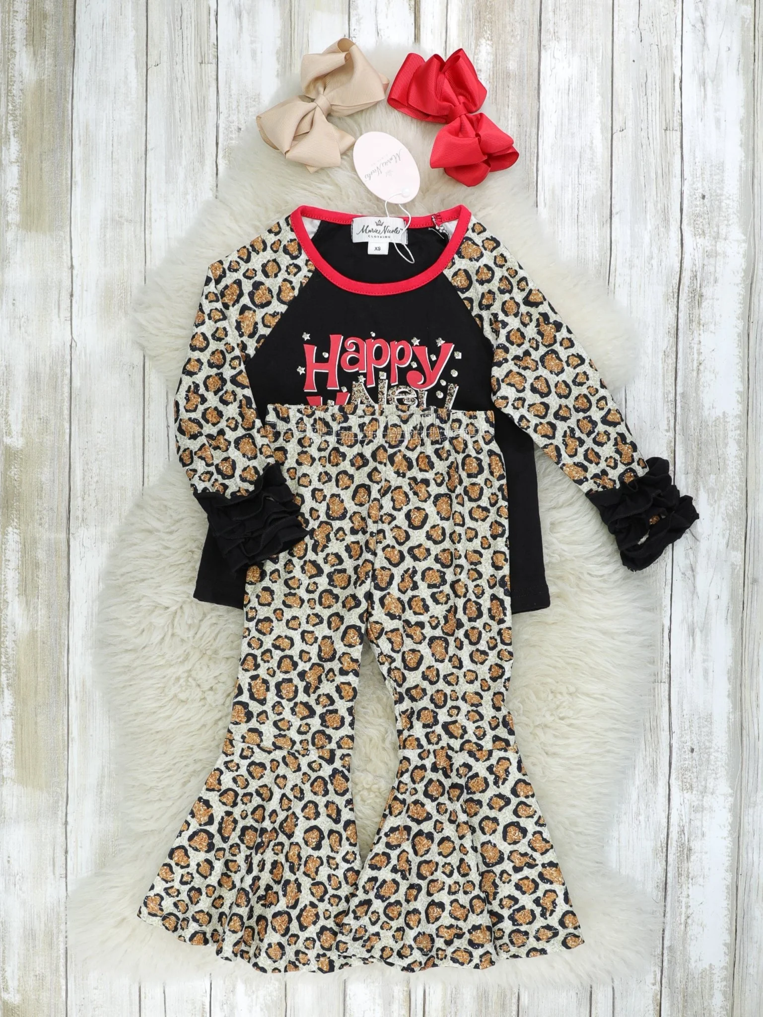 "Happy New Year" Leopard Raglan Ruffle Outfit - Image 4