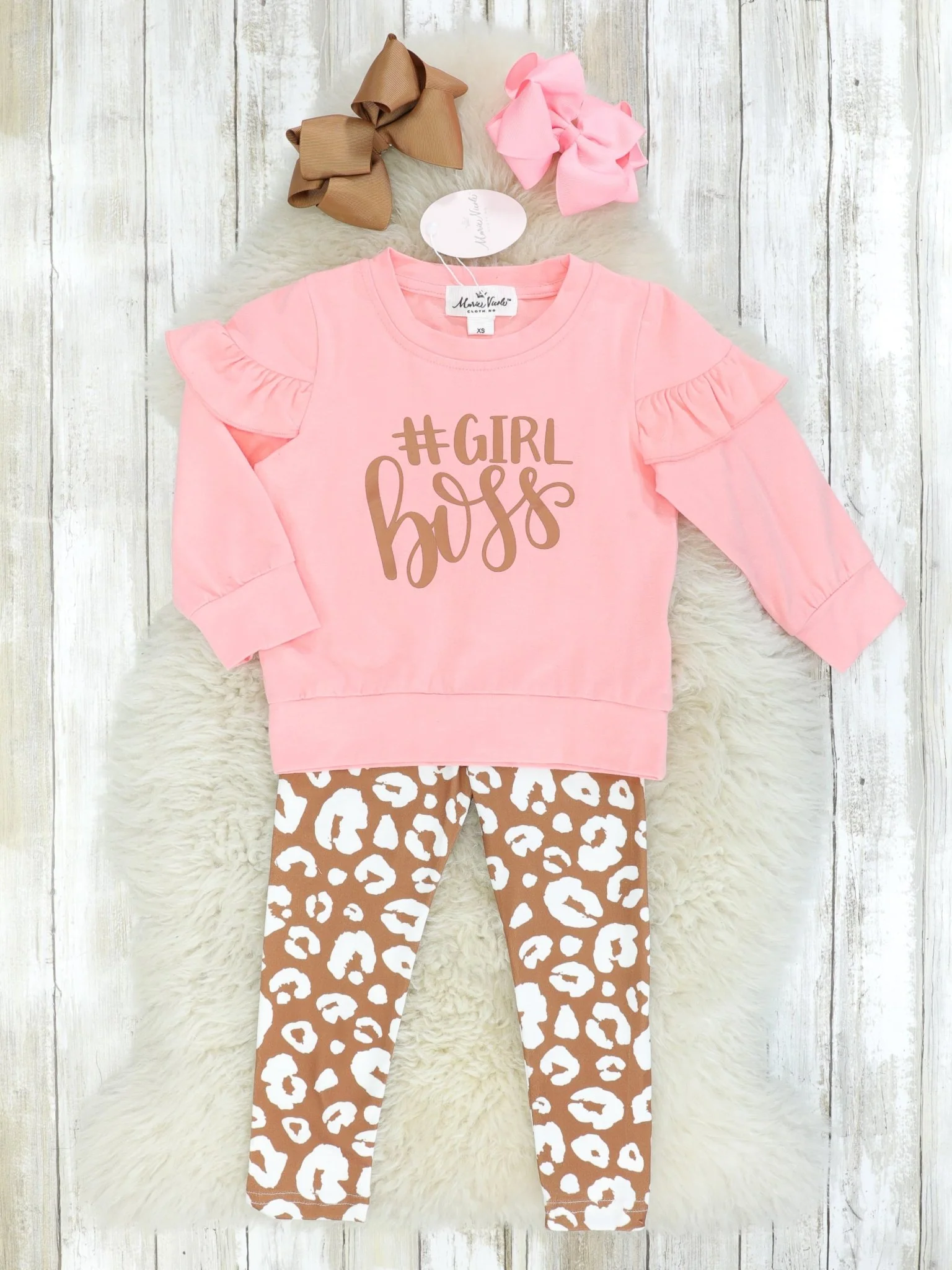 "#GirlBoss" Ruffle Top & Leopard Bottoms Outfit