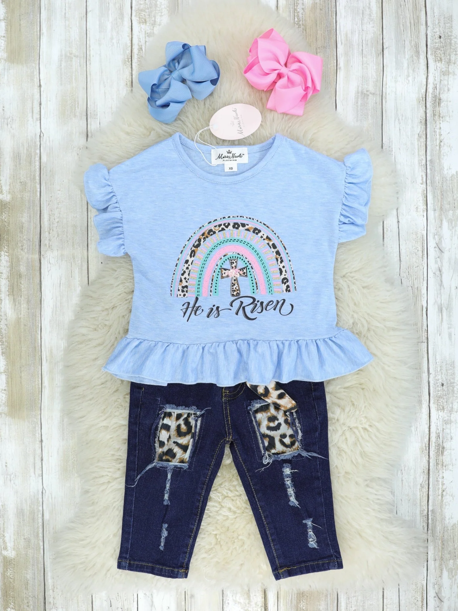 He Is Risen Rainbow Denim Outfit