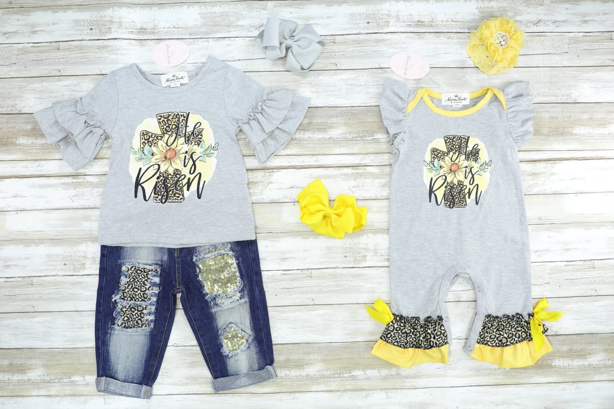 "He Is Risen" Ruffle Top & Distressed Denim Outfit - Image 3