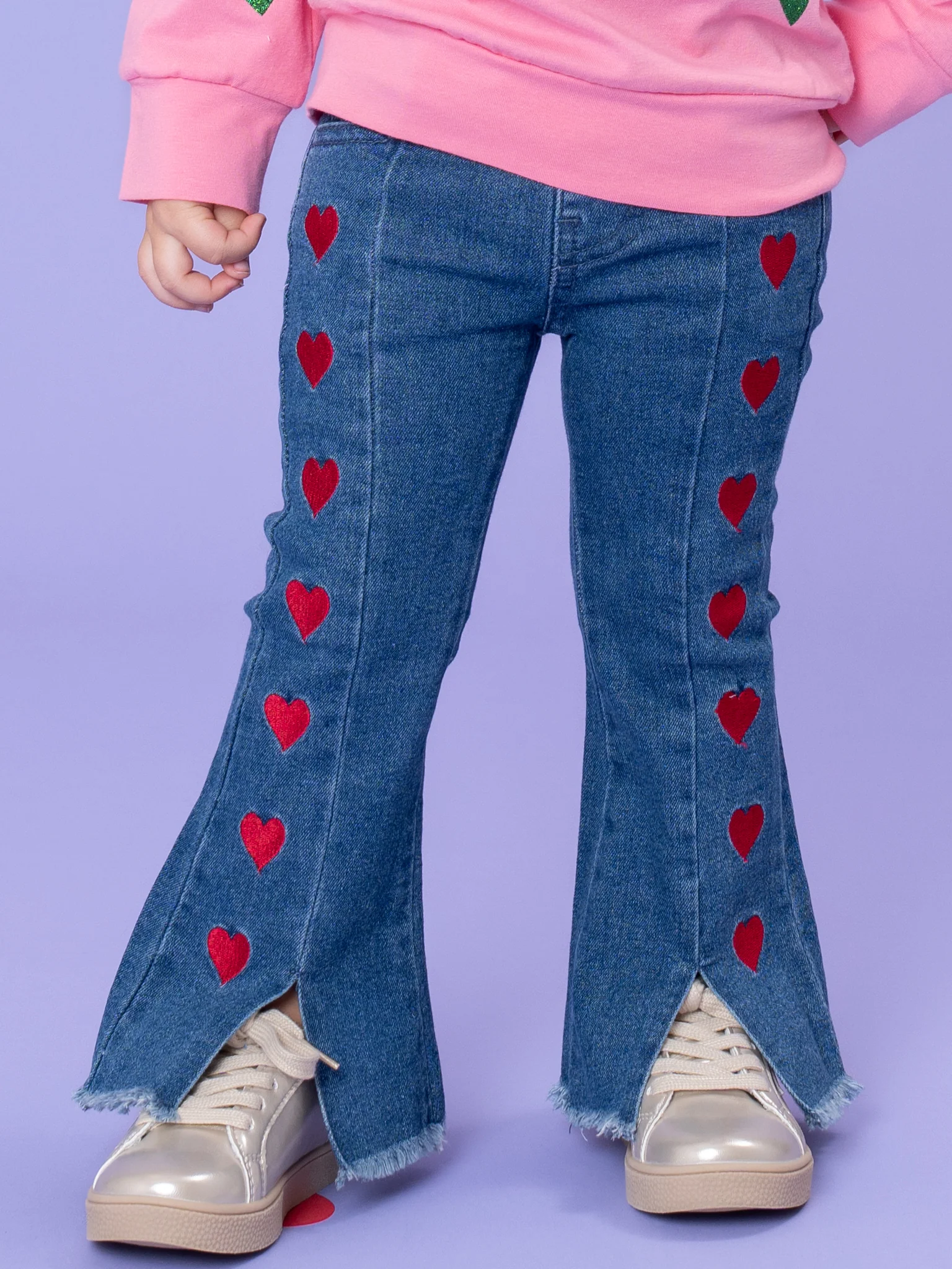 Heart Parade Embroidered Denim Bell Bottoms - Image 2