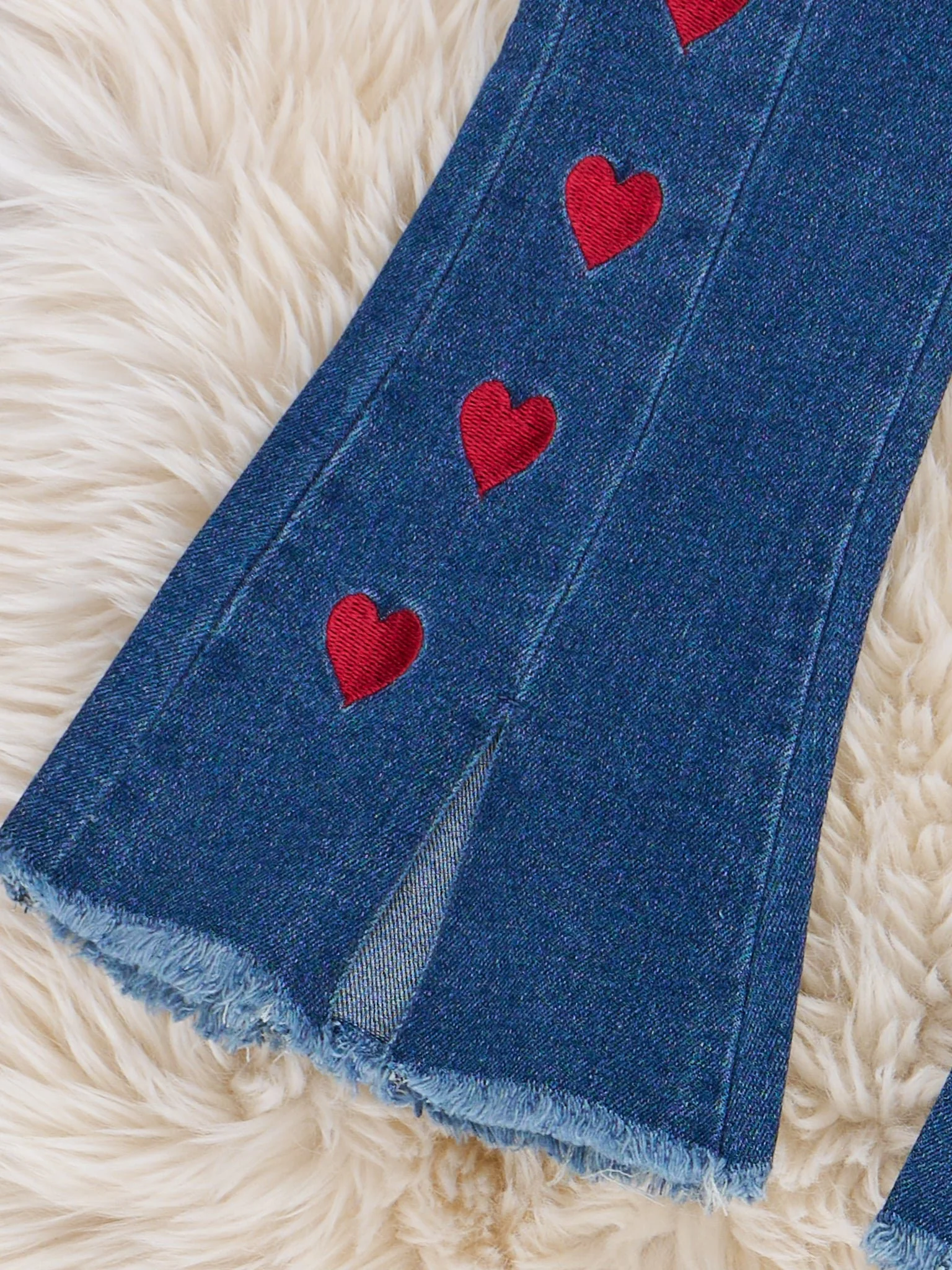 Heart Parade Embroidered Denim Bell Bottoms - Image 4