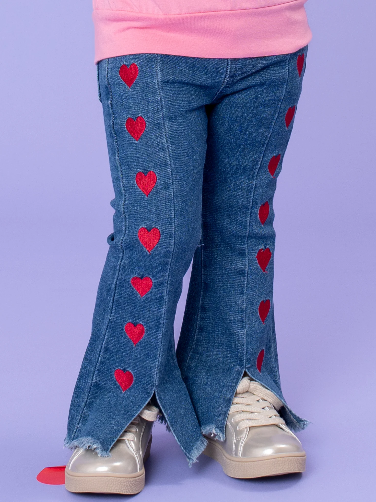 Heart Parade Embroidered Denim Bell Bottoms - Image 7
