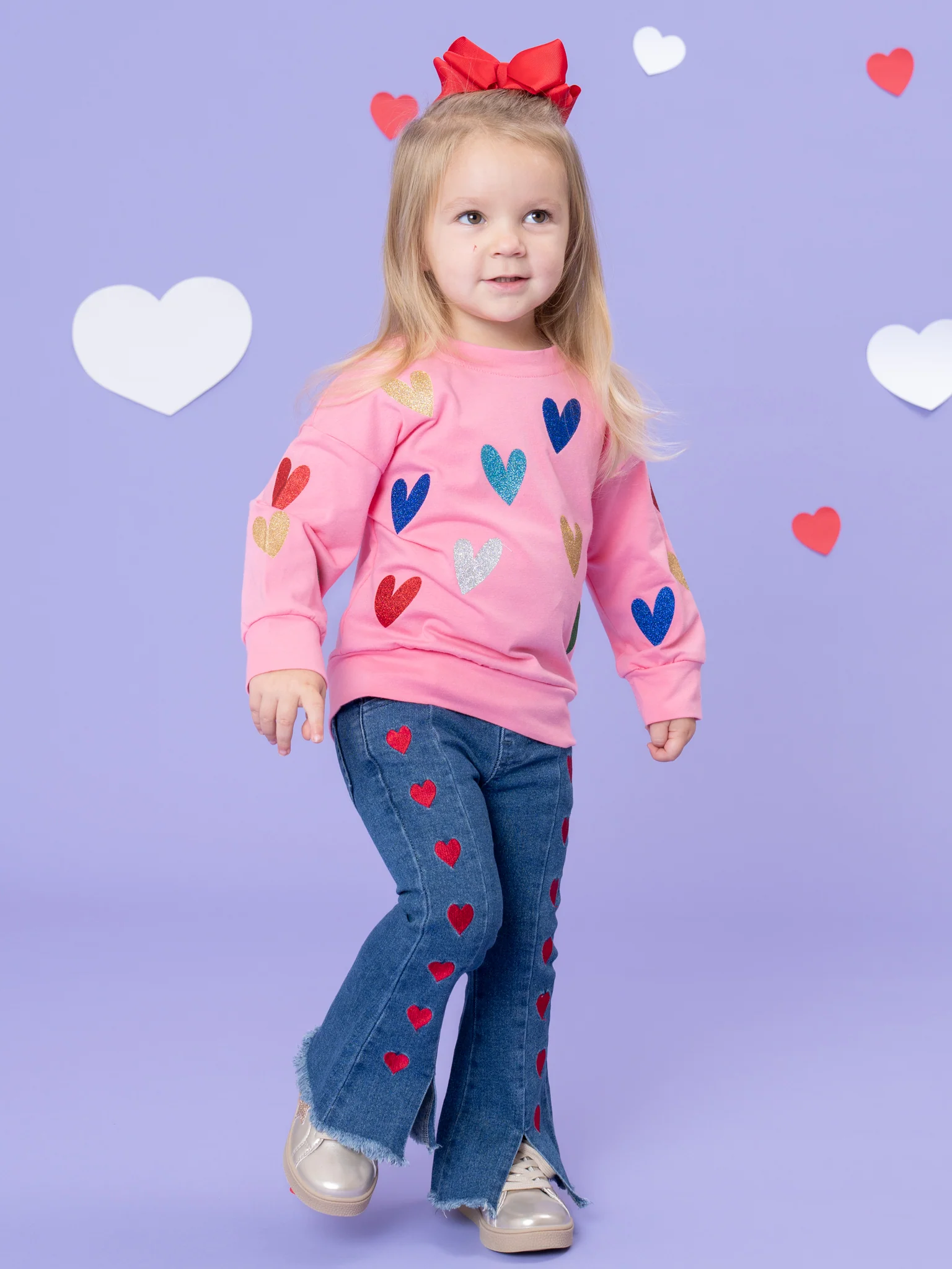 Heart Parade Embroidered Denim Bell Bottoms - Image 8
