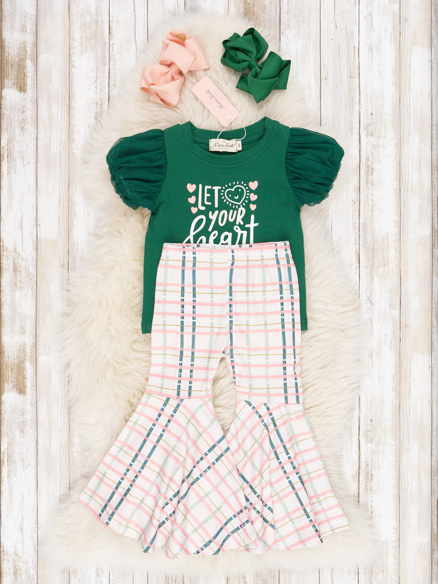 "Heart Shine" Plaid Bell Bottom Outfit - Image 2