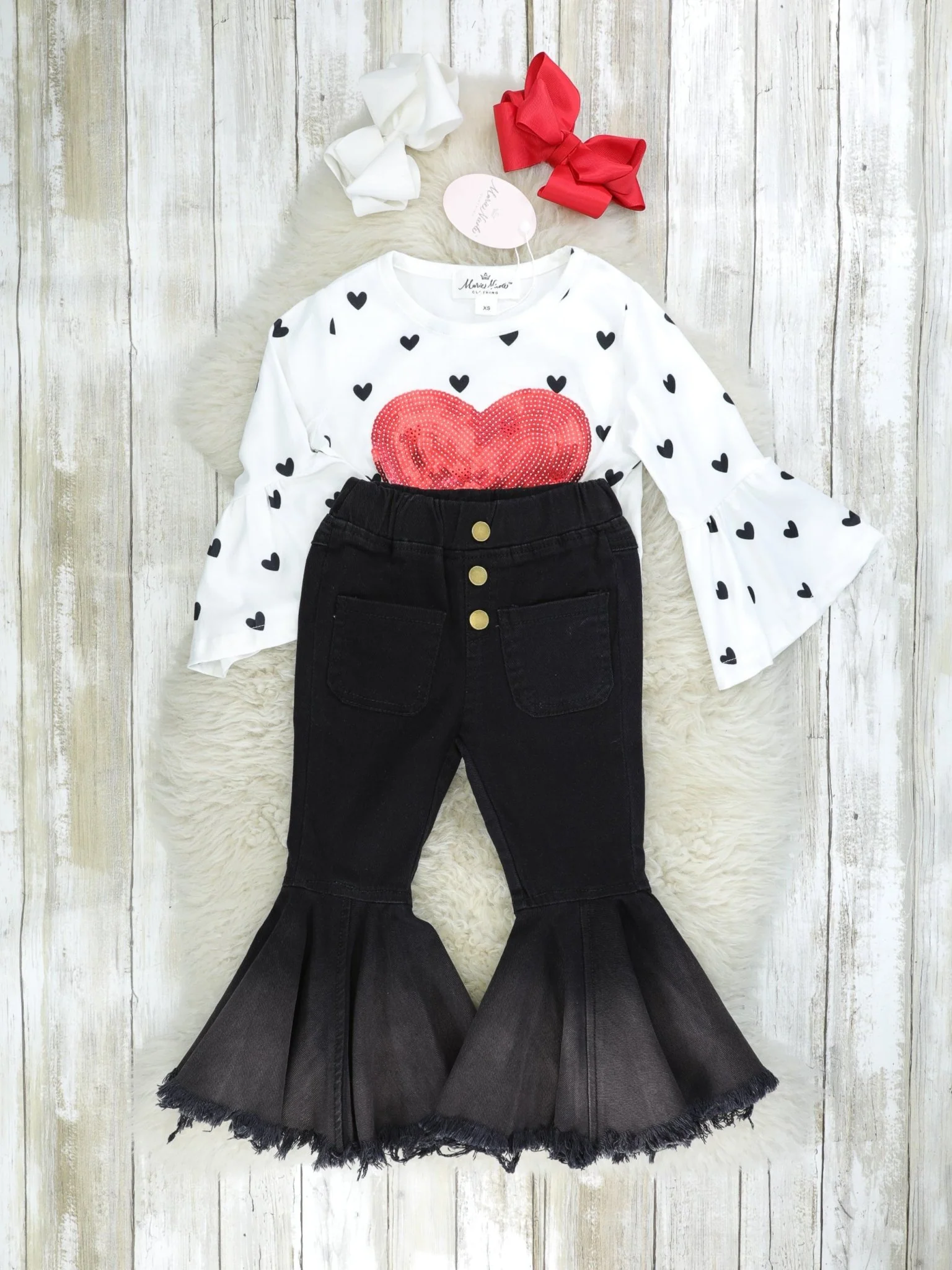 Heart Tie Top & Denim Bell Bottoms Outfit - Image 2