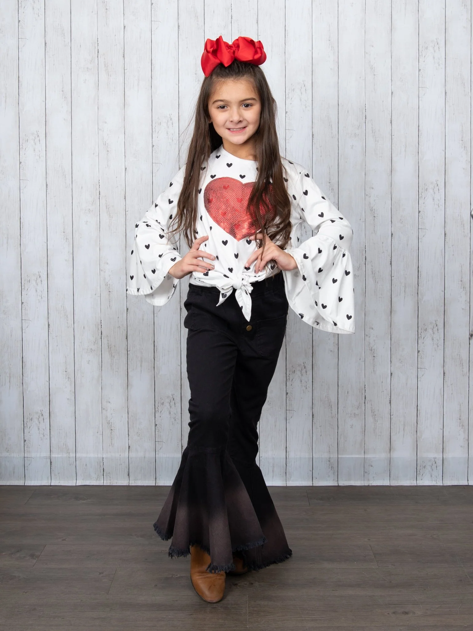 Heart Tie Top & Denim Bell Bottoms Outfit - Image 4