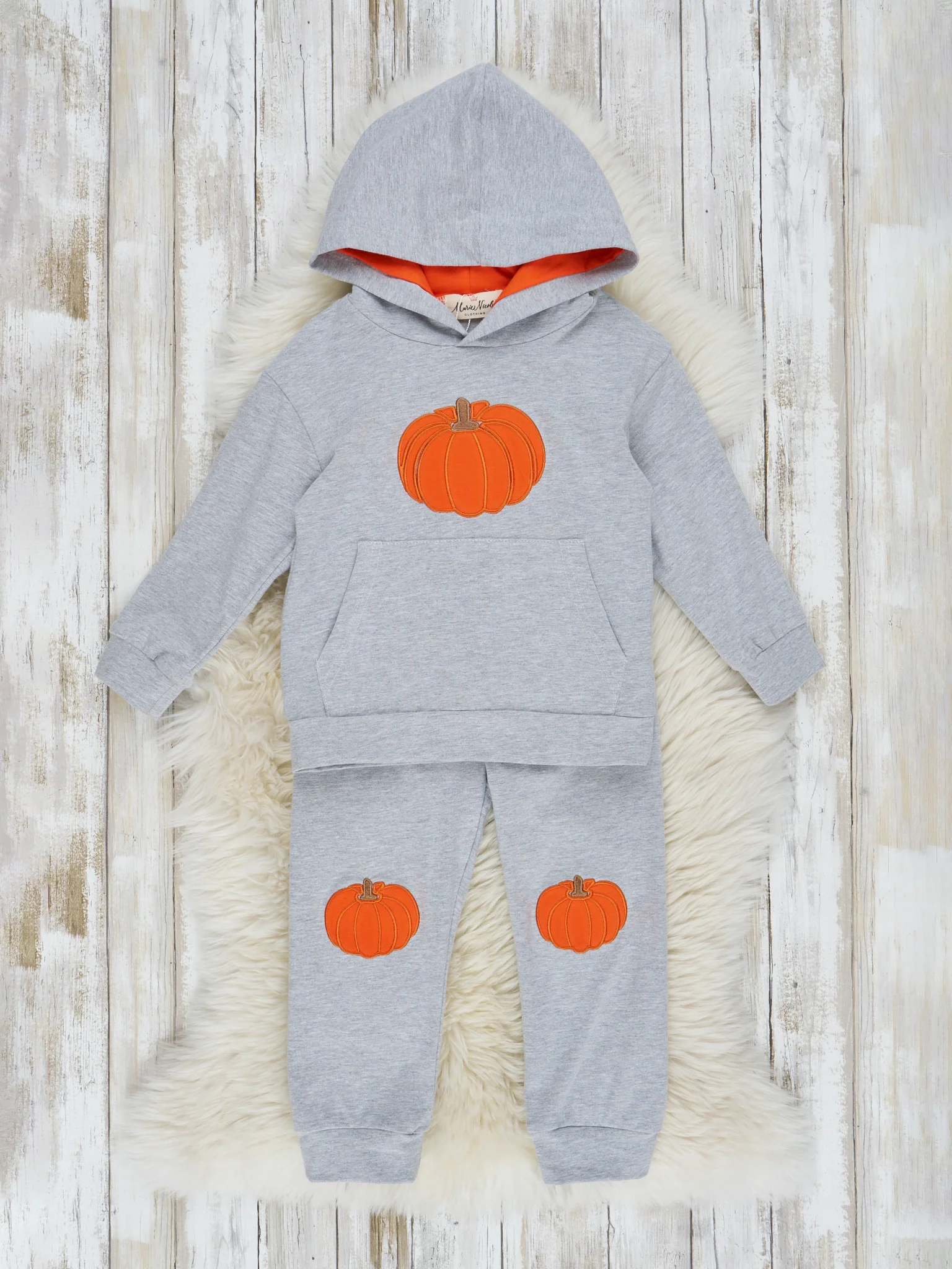 Heather Grey Embroidered Pumpkin Hoodie Outfit