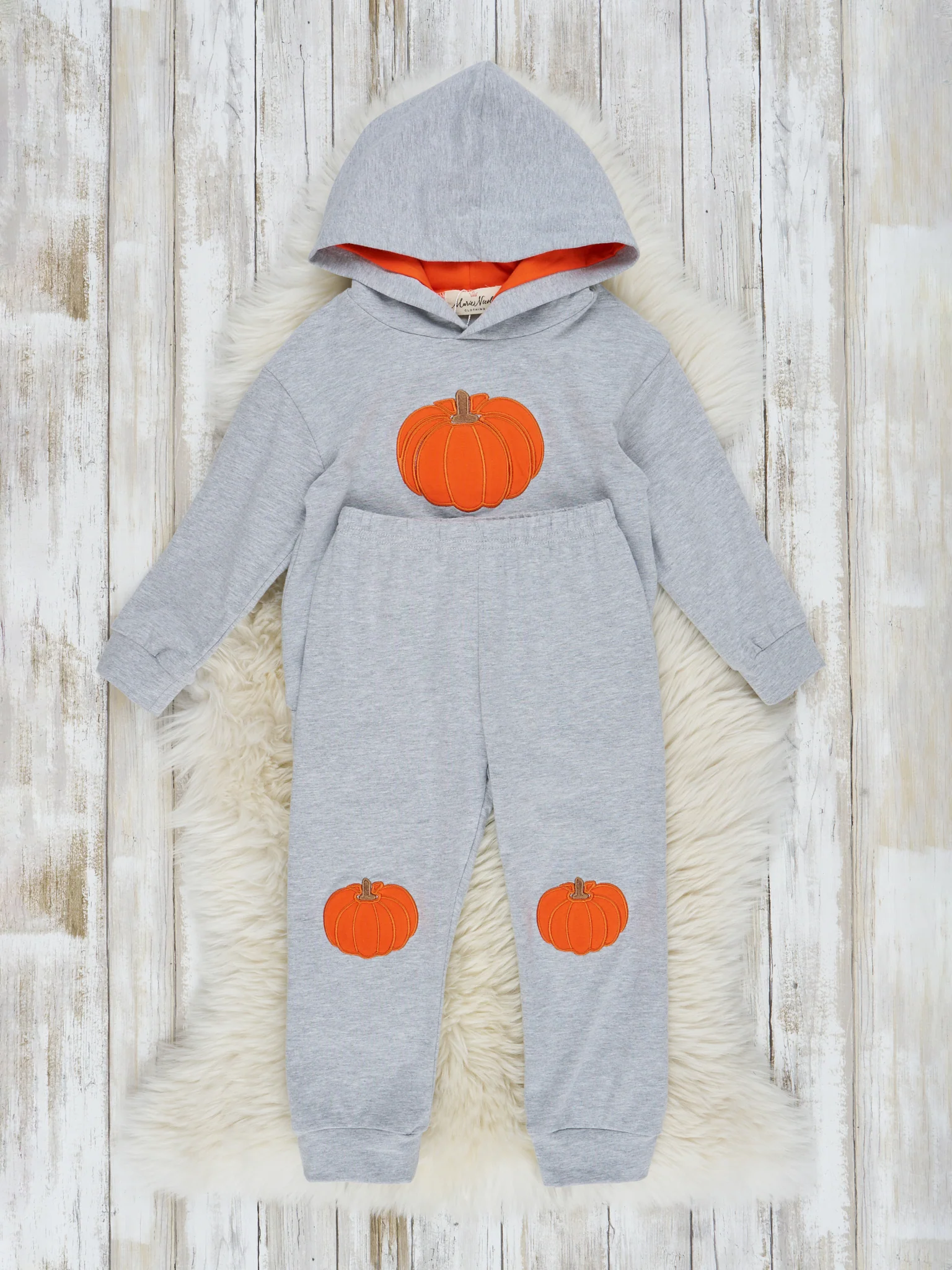 Heather Grey Embroidered Pumpkin Hoodie Outfit - Image 2