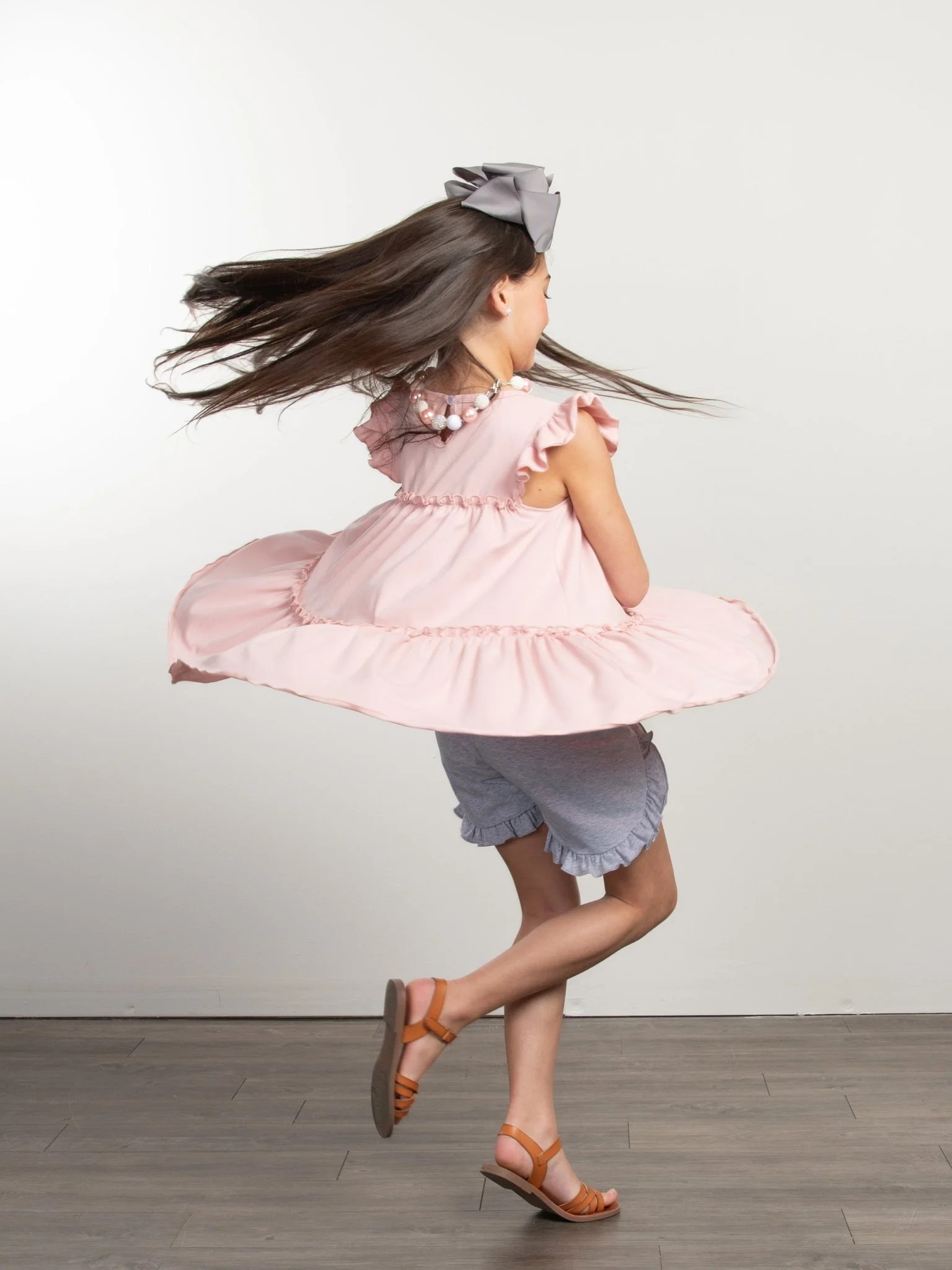 Heather Grey Ruffle Trim Cotton Shorts - Image 3