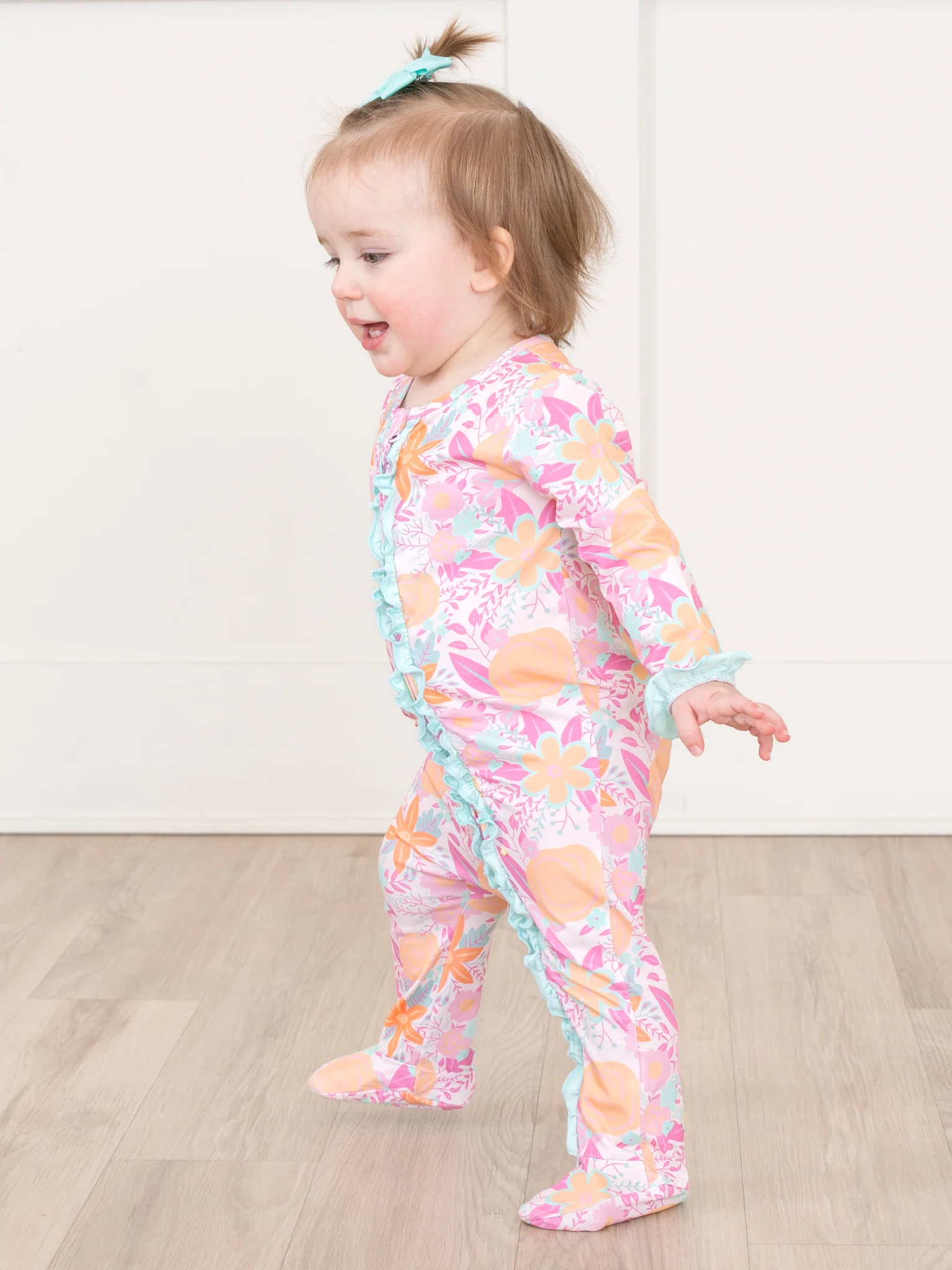Hibiscus Buds Ruffle Footed Sleeper Pajamas - Image 3