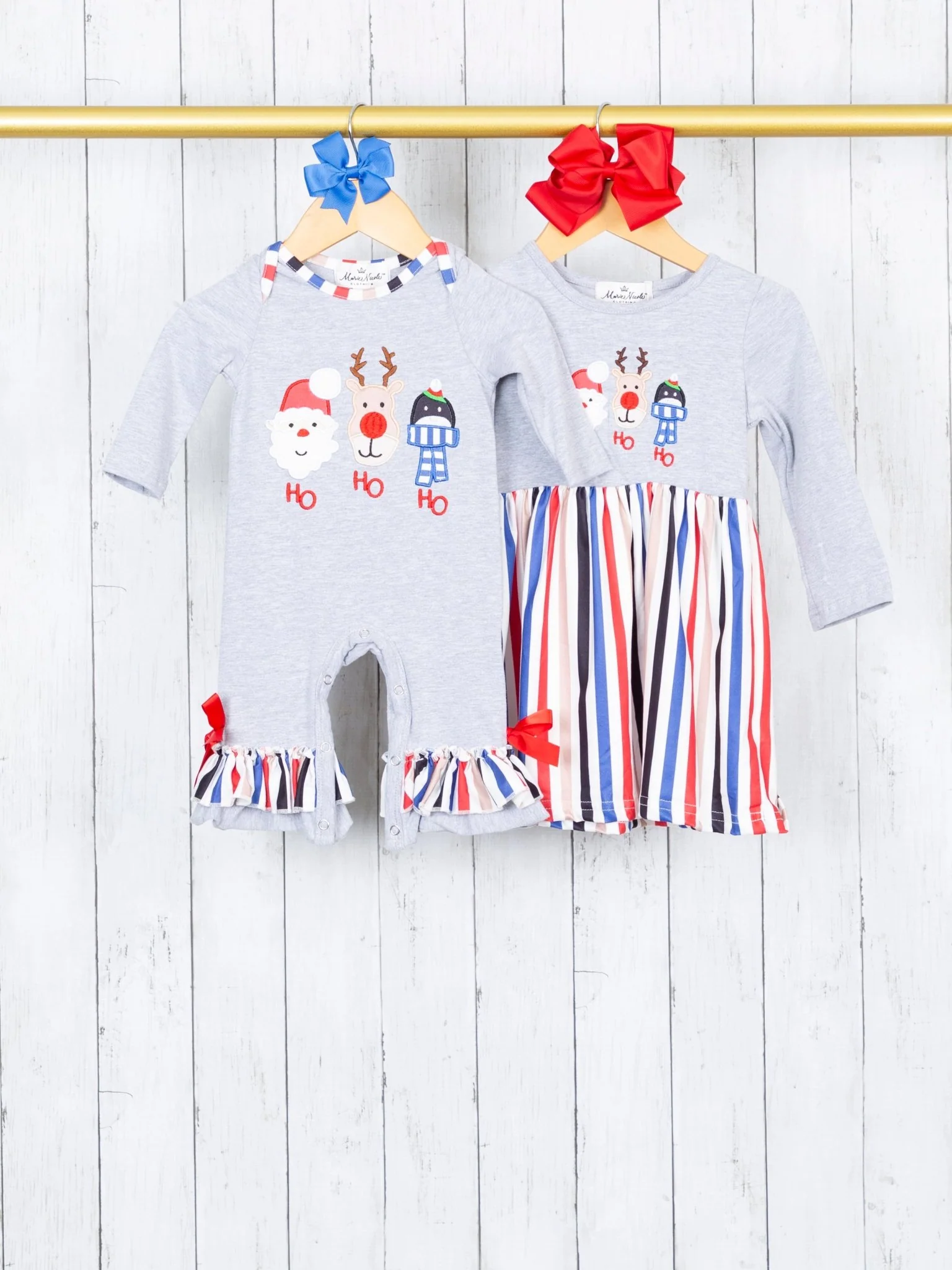 "HO HO HO" Striped Ruffle Romper - Image 3