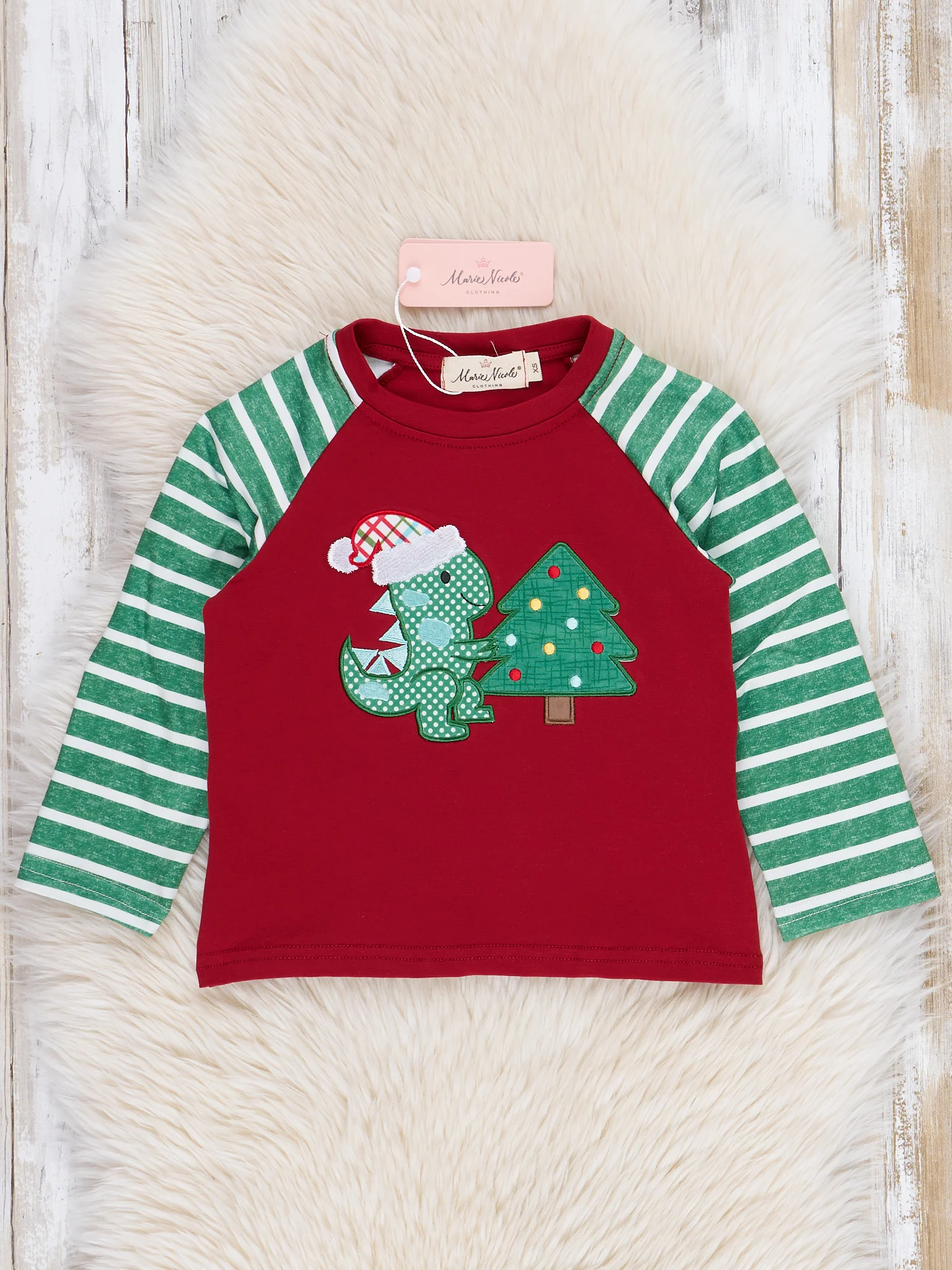 Holiday Dino Striped Raglan Shirt - Image 2