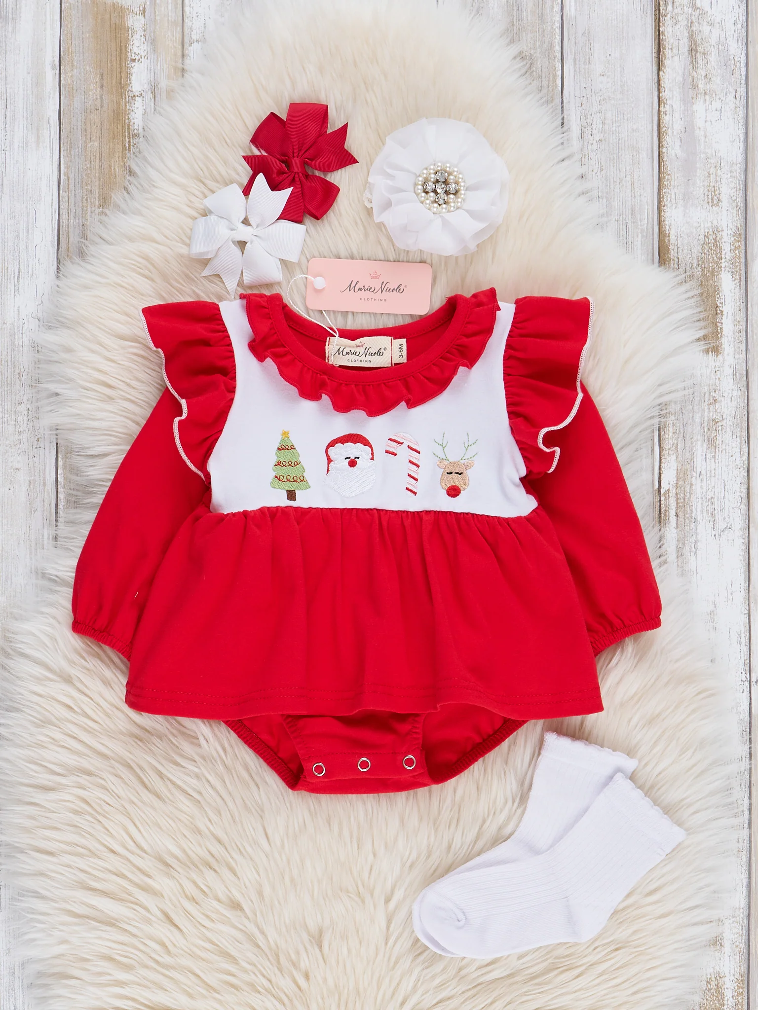 Holiday Embroidered Ruffle Bubble Romper