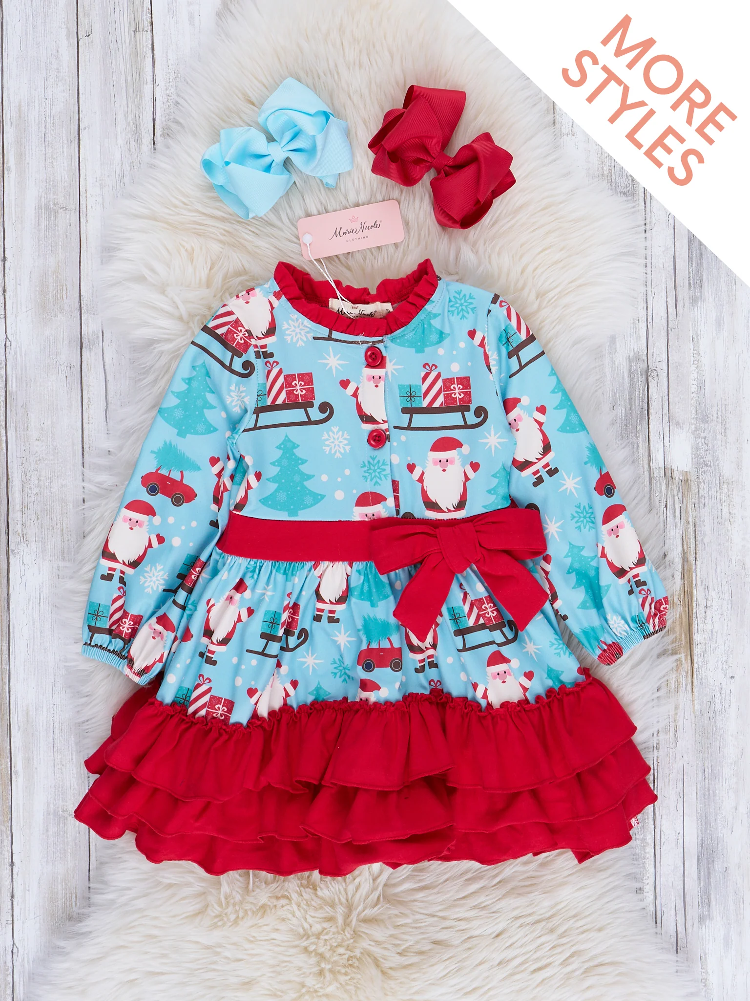 Holiday Joy Tiered Ruffle Bow Dress