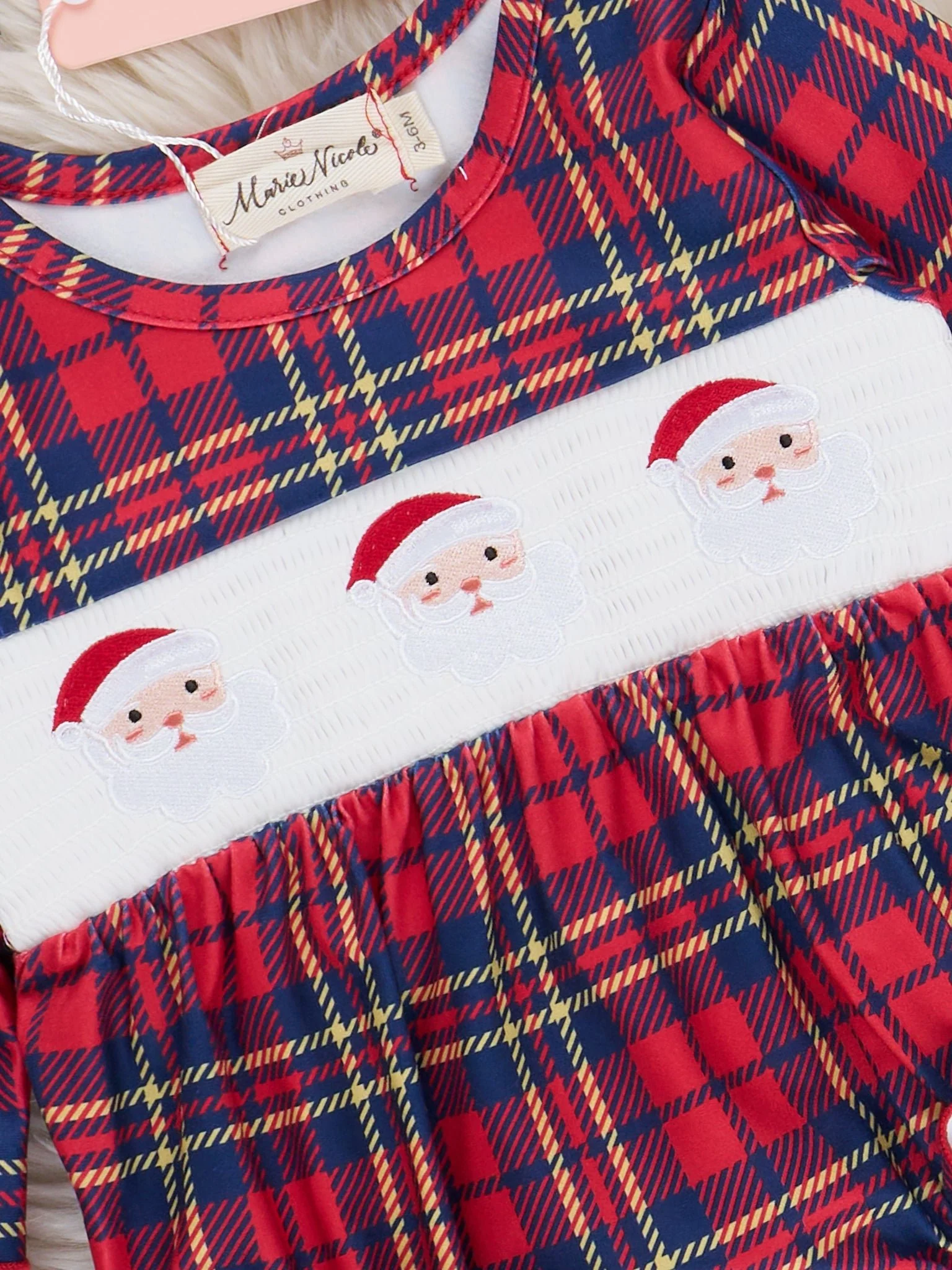 Holiday Plaid Smocked Santa Bubble Romper - Image 2