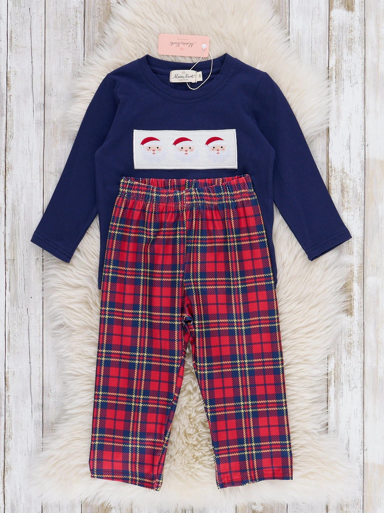Holiday Plaid Smocked Santa Outfit - Image 2