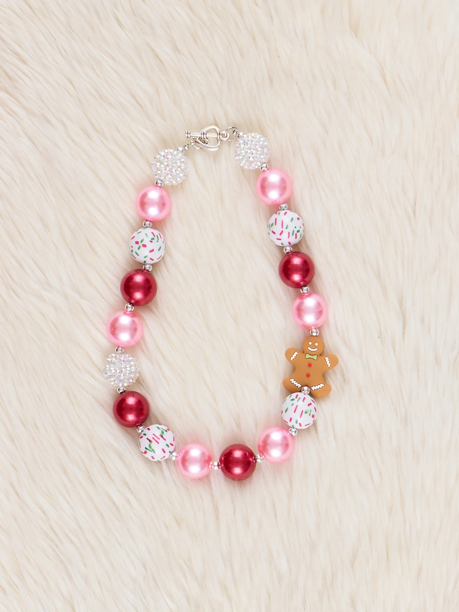 Holiday Sparkle Gingerbread Charm Bubblegum Necklace