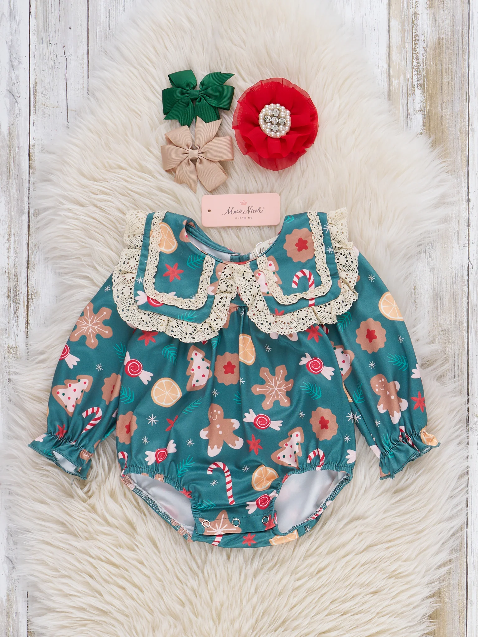 Holiday Sweet Dreams Lace Bubble Romper
