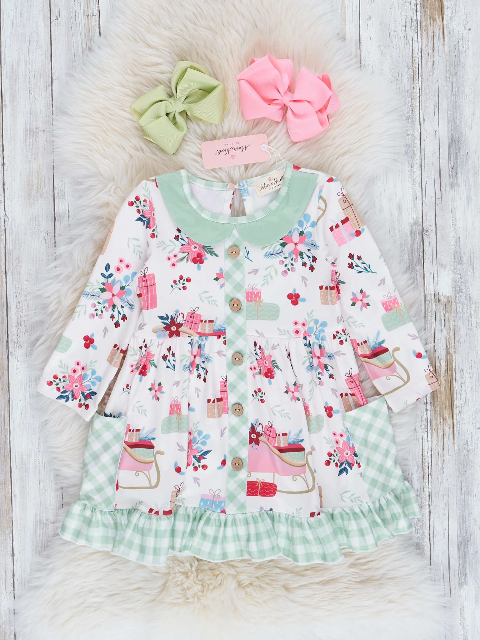 Holiday Time Gingham & Plaid Ruffle Dress - Image 3