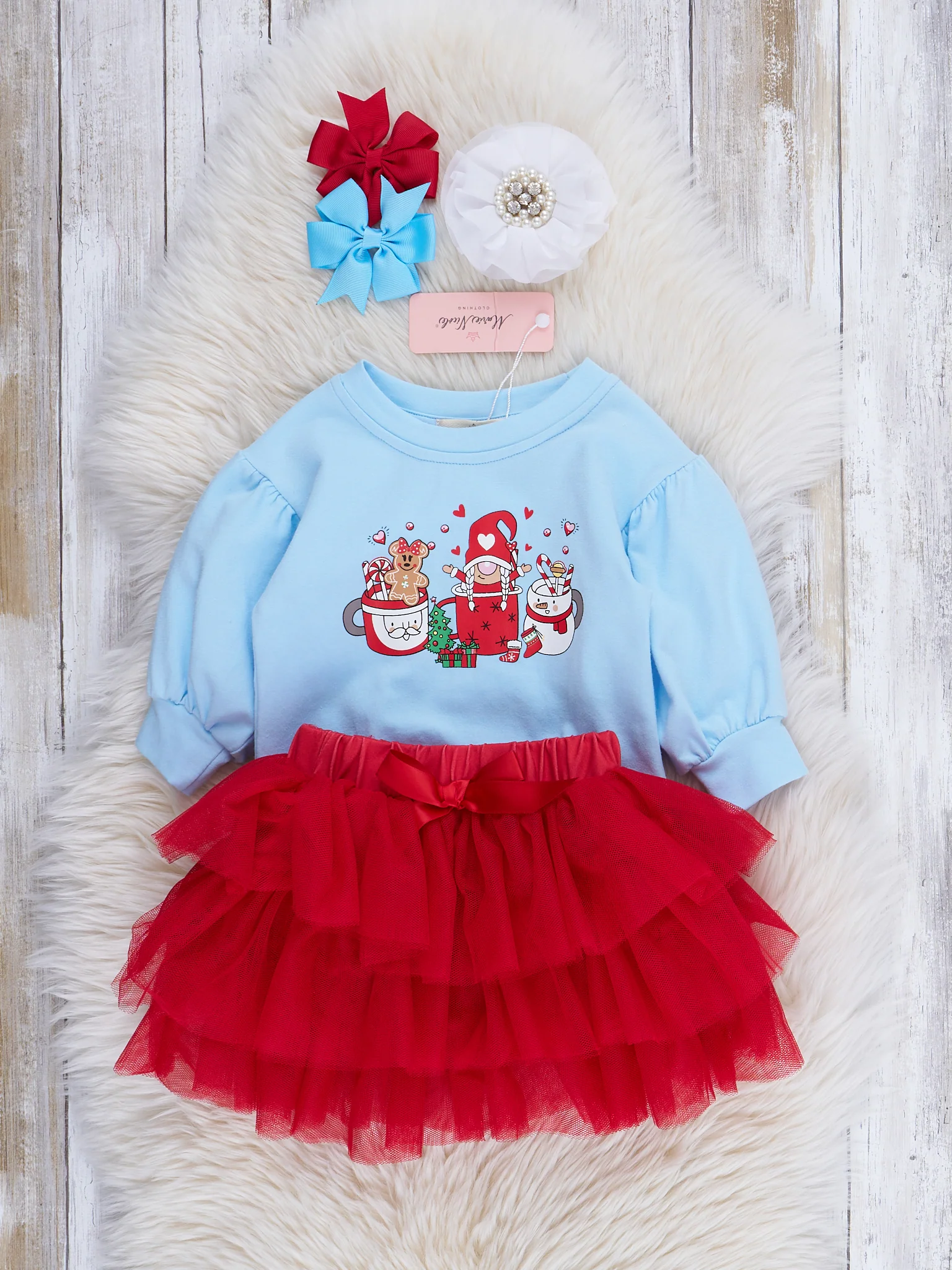 Holiday Time Romper Outfit w/ Tulle Skirt