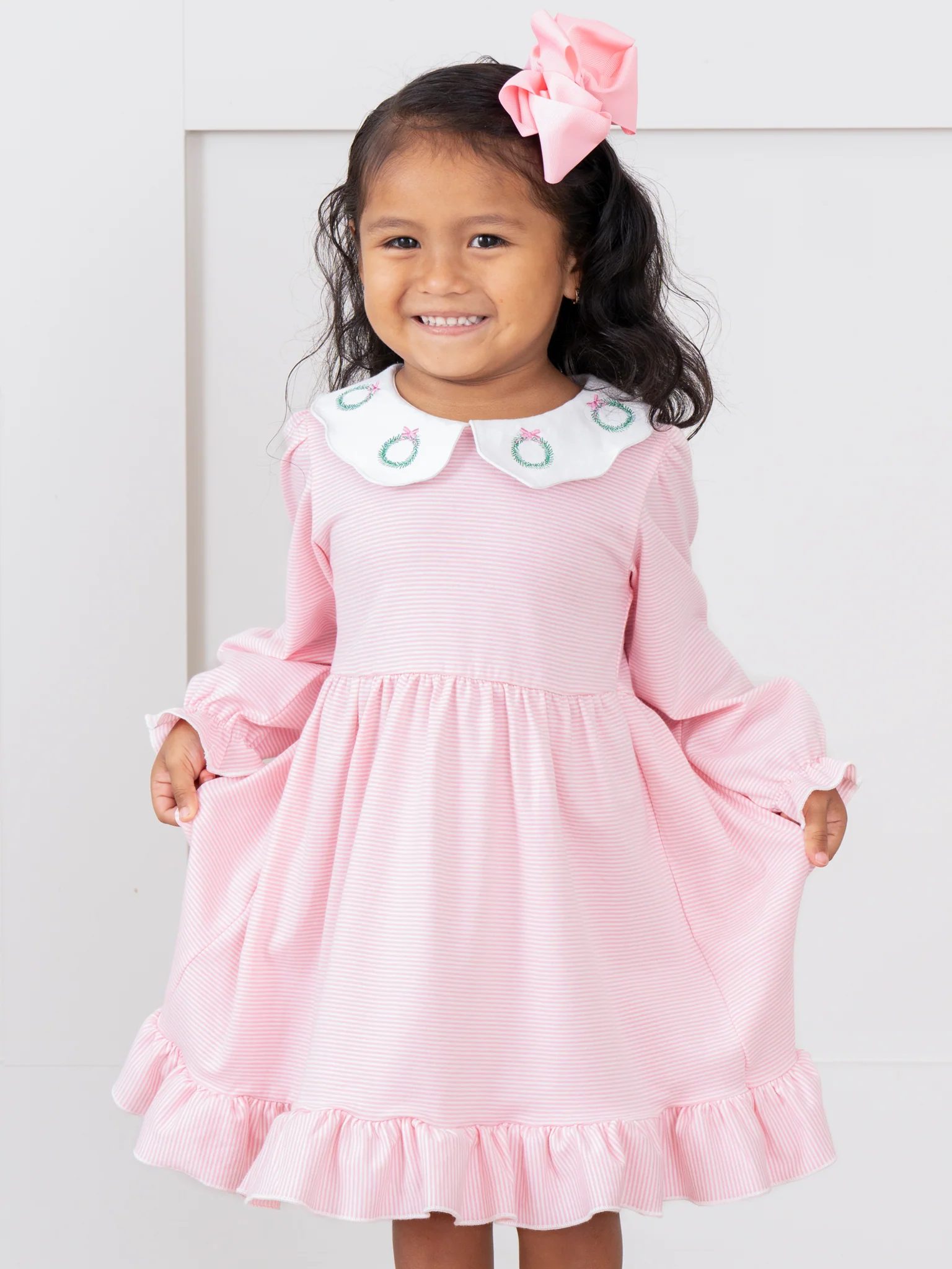Holiday Wreath Scallop Collar Dress