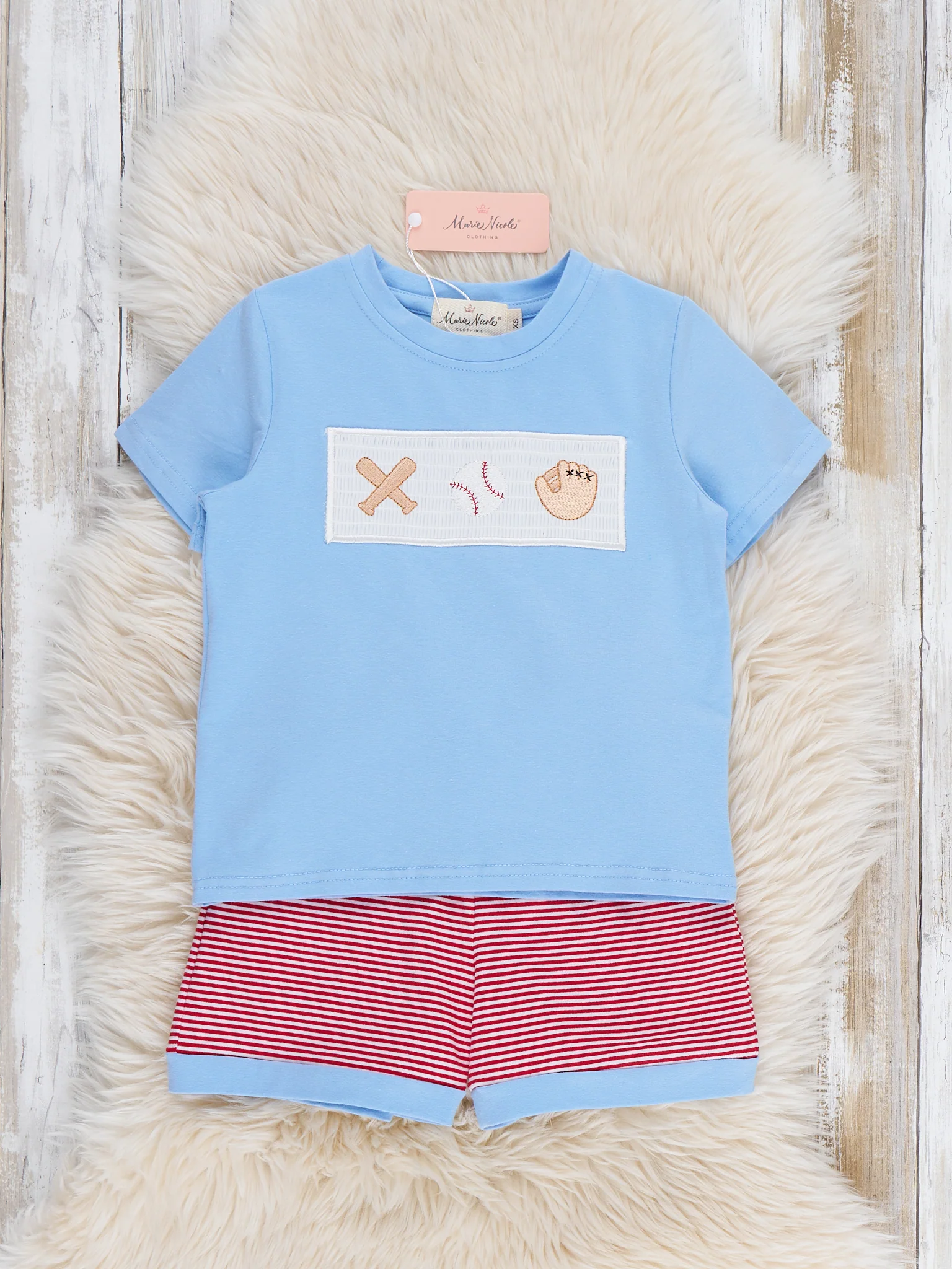 Home Run Batter Smocked Cotton Outfit