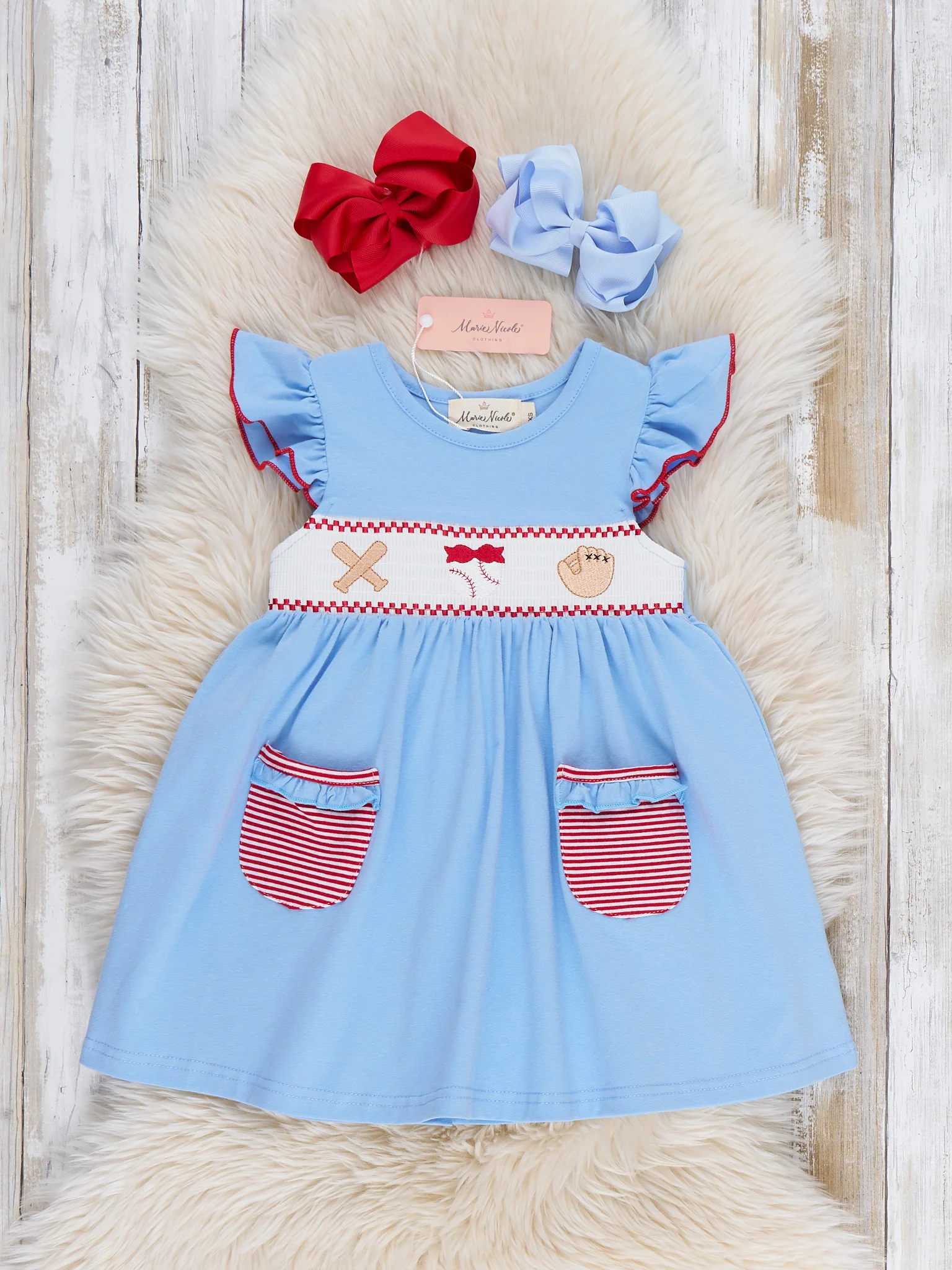 Home Run Batter Smocked Cotton Ruffle Dress
