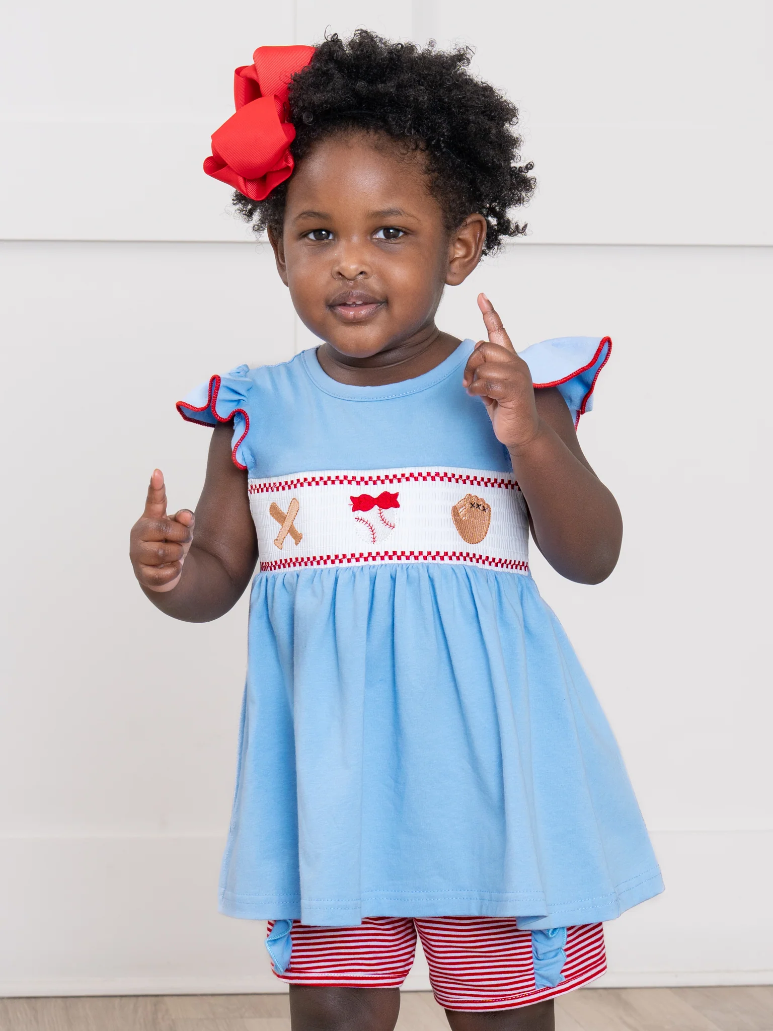 Home Run Batter Smocked Cotton Ruffle Outfit